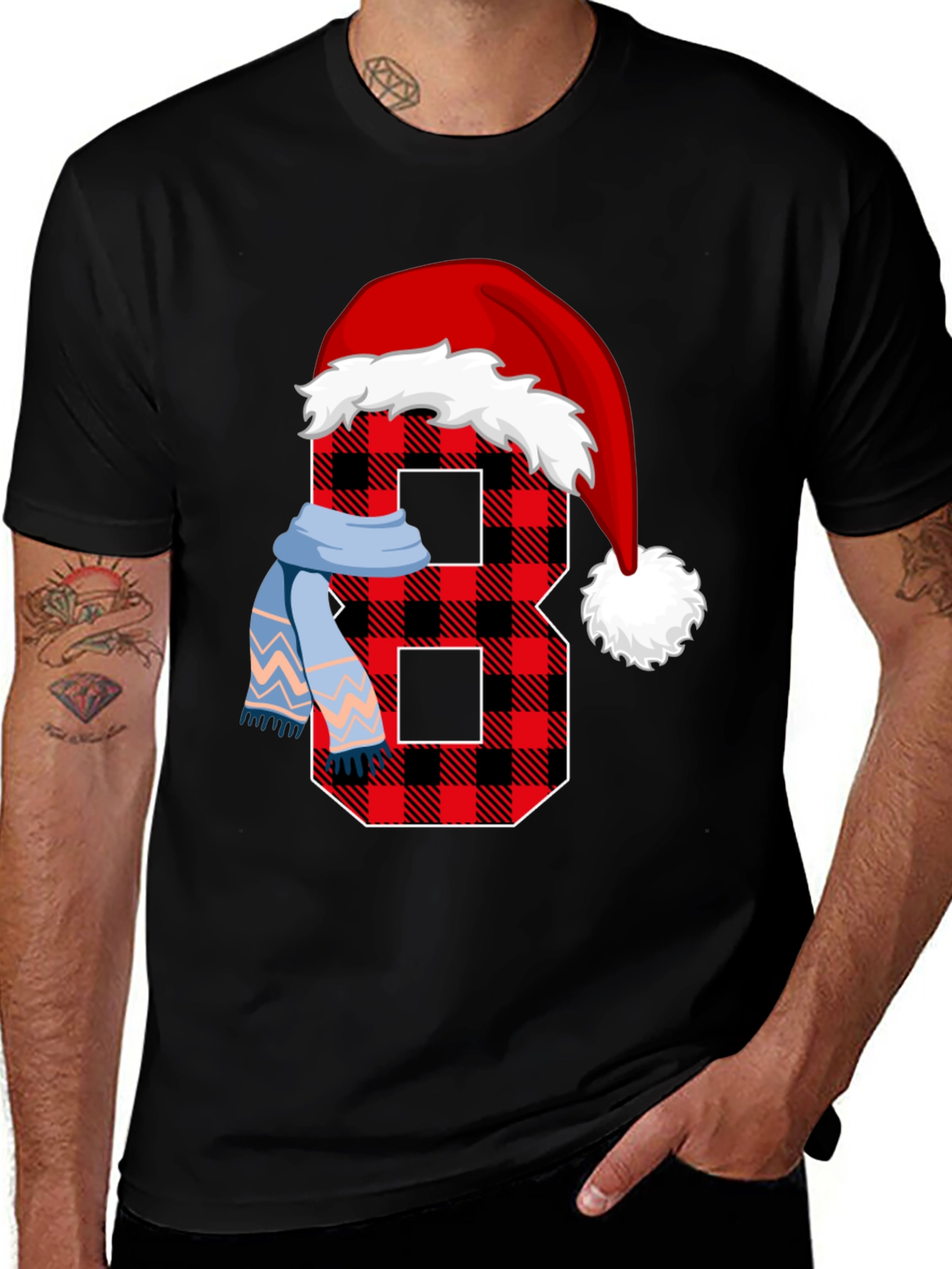 Variant 3 of Christmas Buffalo Plaid Number Eight T-Shirt
