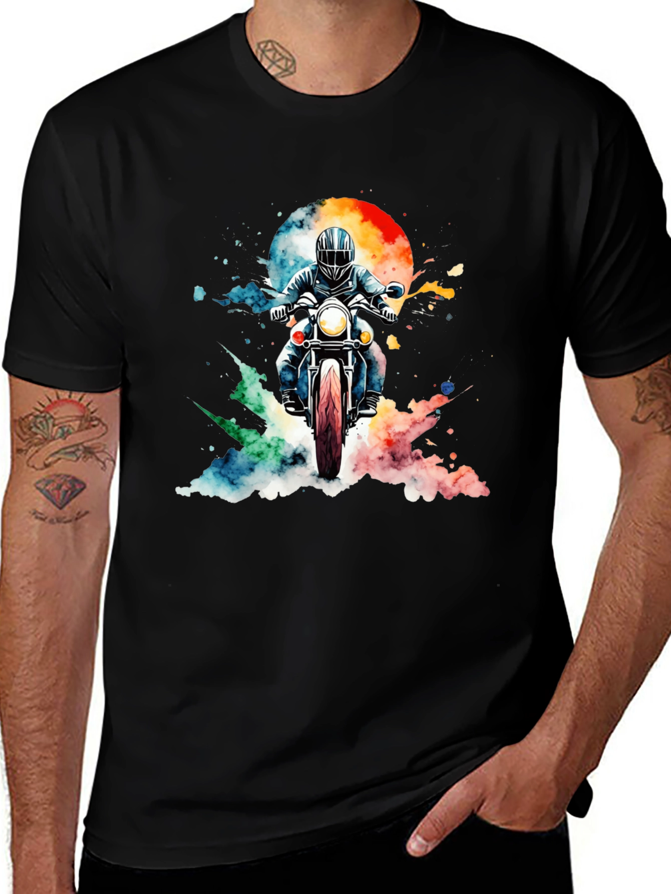 Motorcycle Rider T-Shirt - Watercolor Design