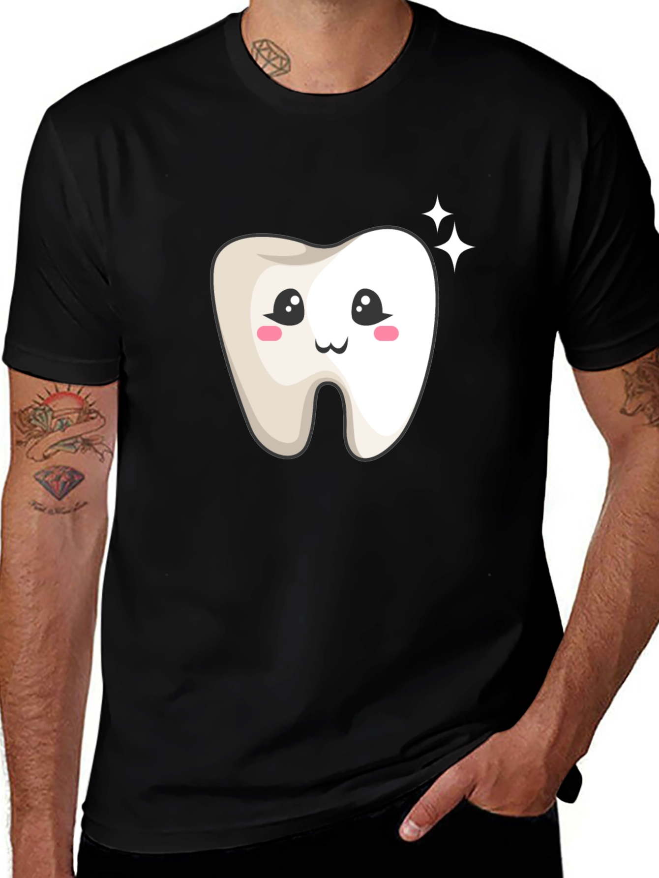 Variant 20 of Cute Tooth Graphic T-Shirt - Black Cotton Tee