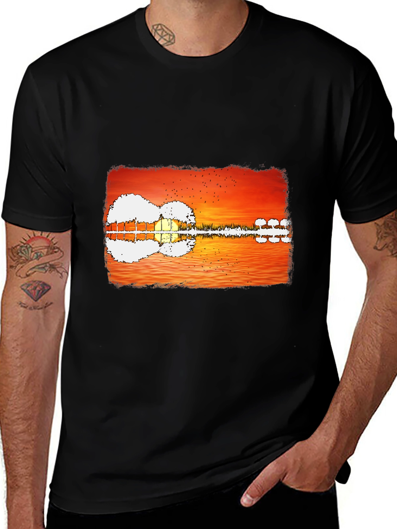 Variant 13 of Sunset Guitar Graphic Tee - Black