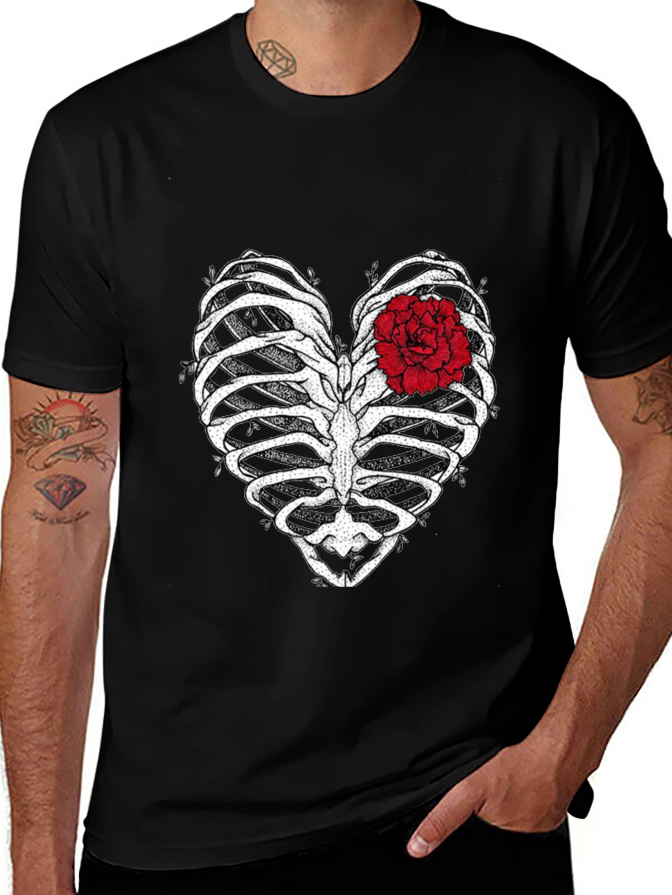 Variant 13 of Heart Ribcage Flower T-Shirt - Dark Graphic Tee