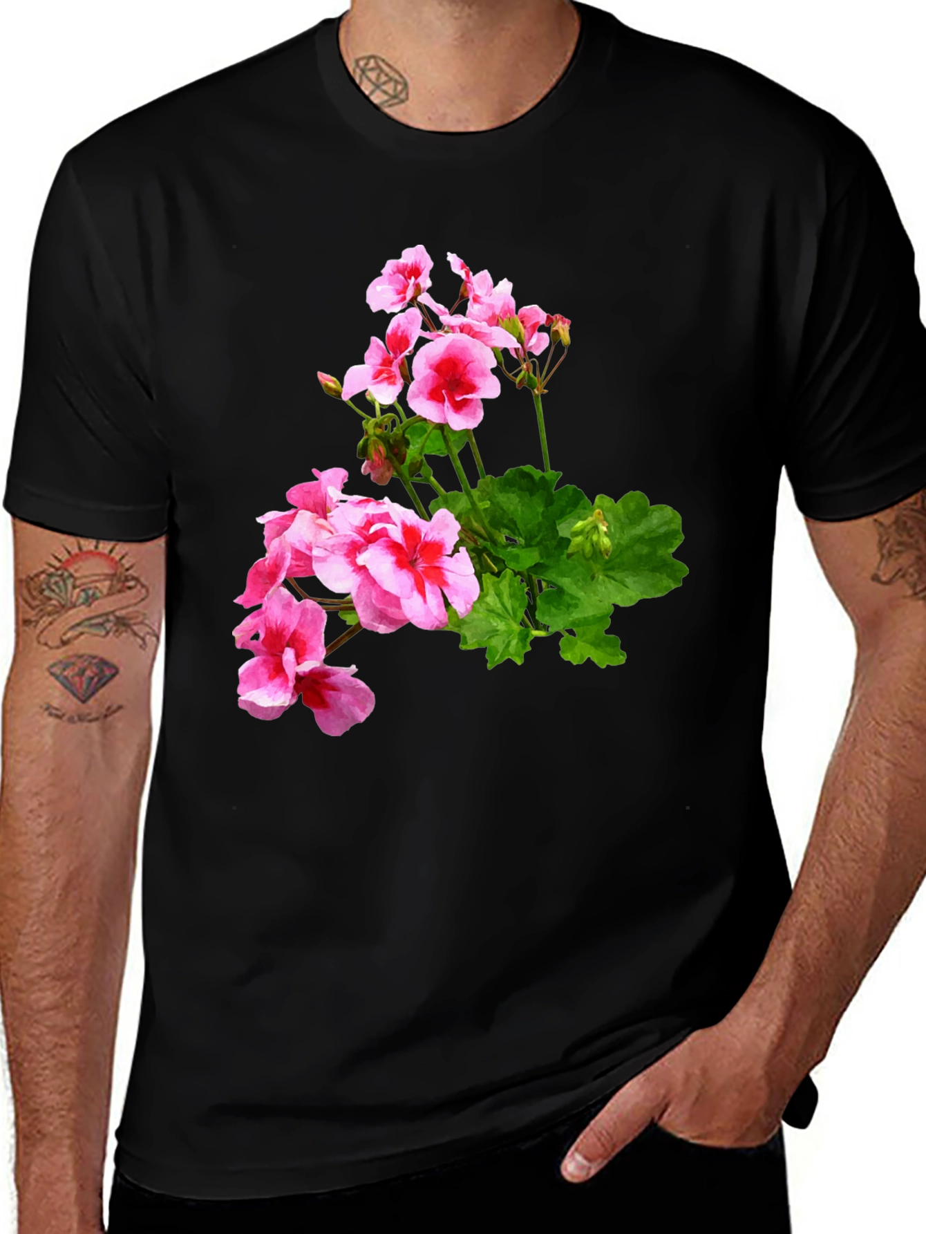 Variant 25 of Floral Print Black T-Shirt