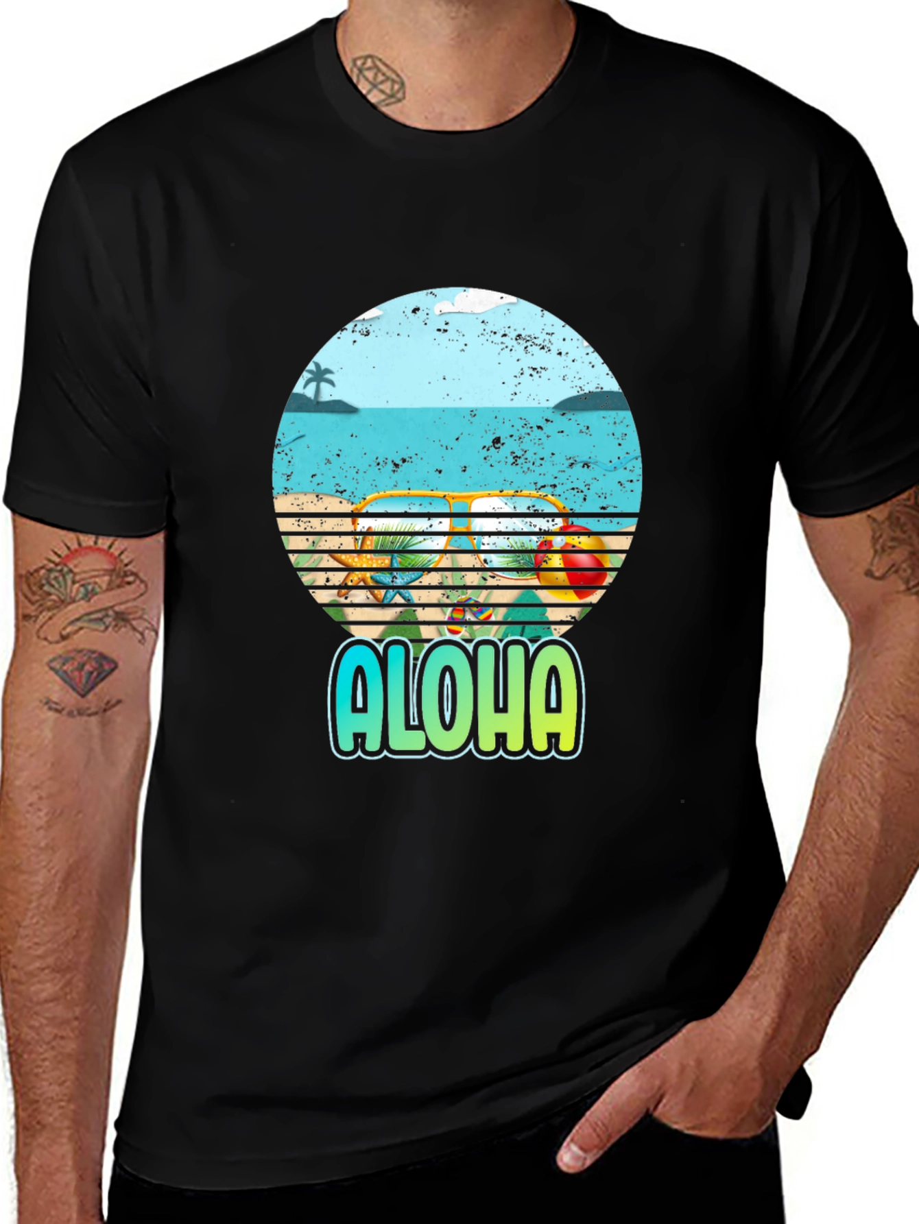 Black Aloha Beach Graphic T-Shirt - Summer Ready main image
