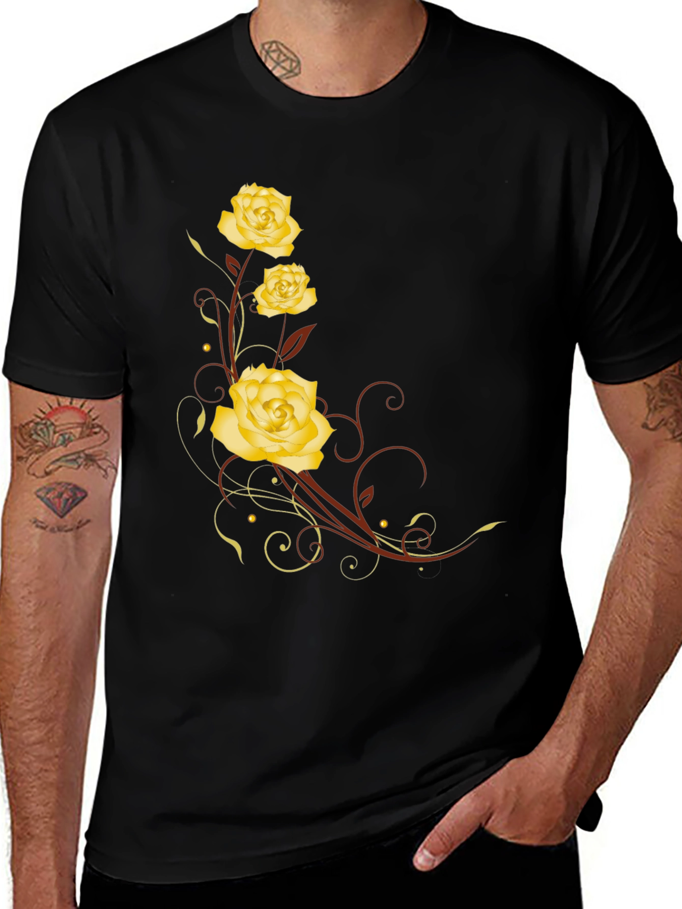Variant 22 of Floral Rose T-Shirt - Elegant Black Tee