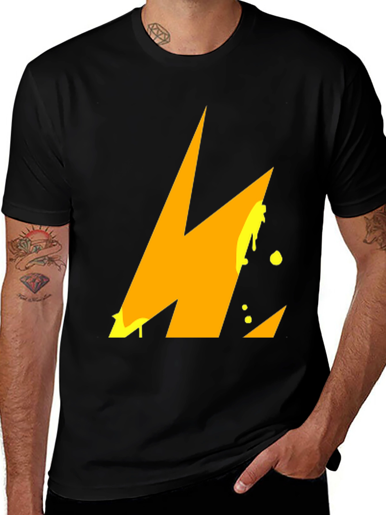 Variant 4 of Bold Lightning Bolt Graphic Tee - Black Cotton Comfort