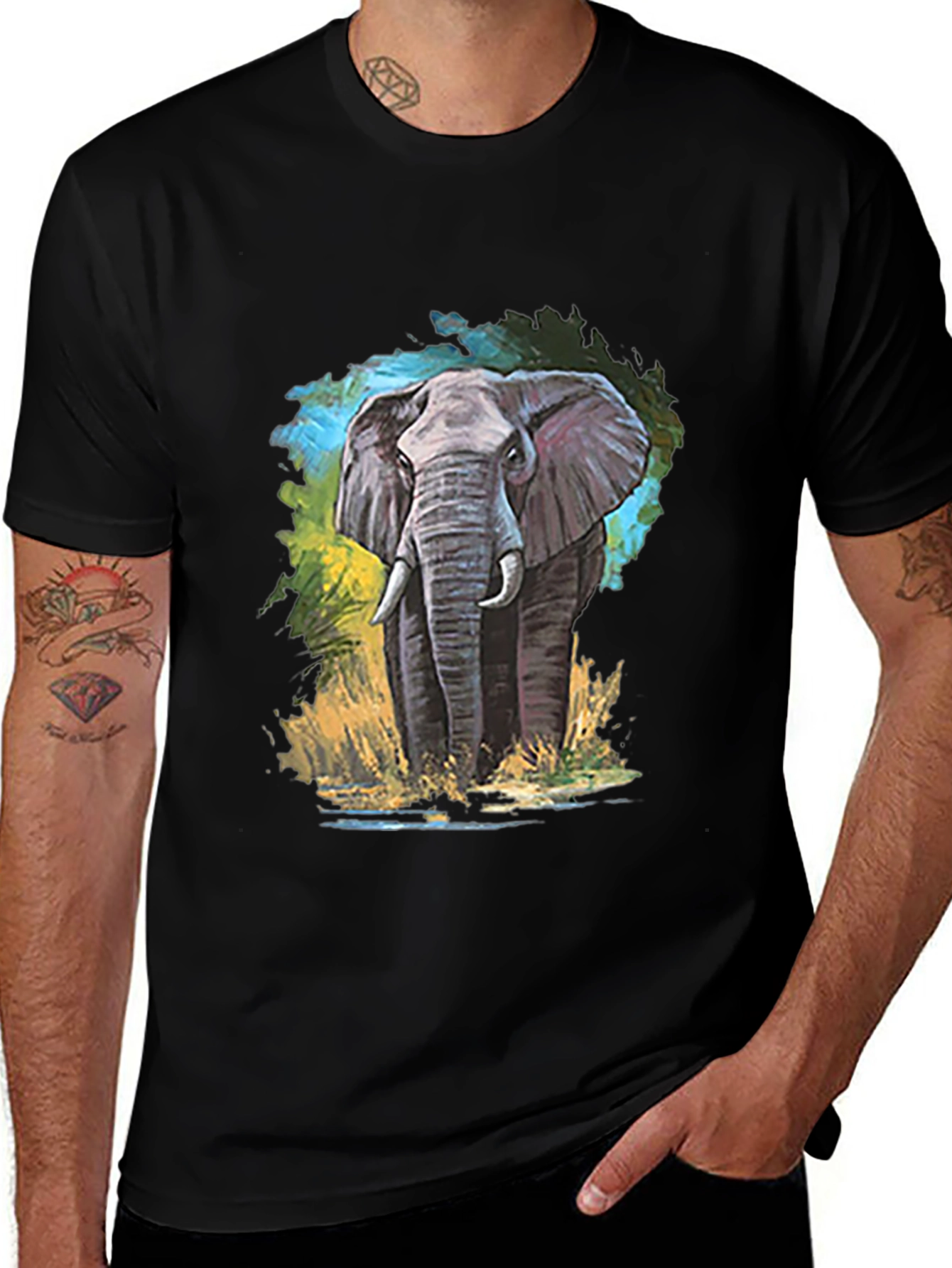 Variant 23 of Elephant Graphic Print Black T-Shirt