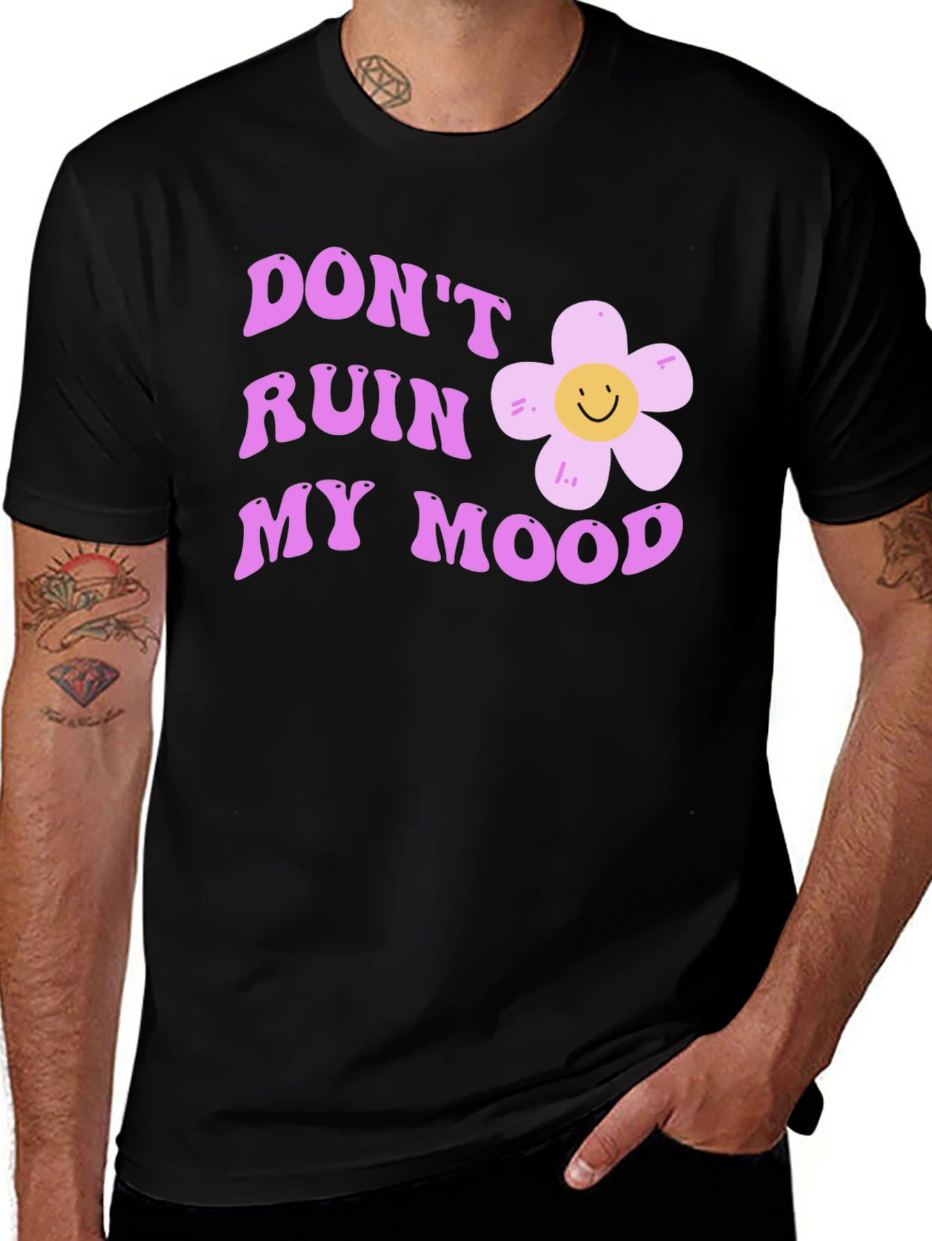 Variant 23 of Don't Ruin My Mood Graphic Tee - Cute Flower Design