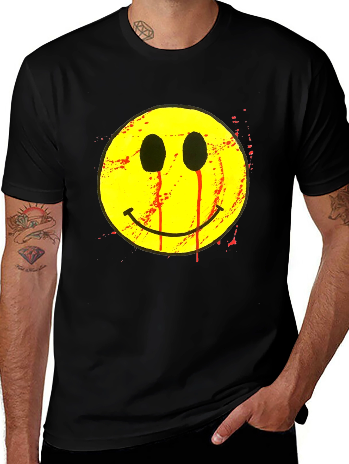 Variant 23 of Bleeding Smiley Face Graphic T-Shirt - Black
