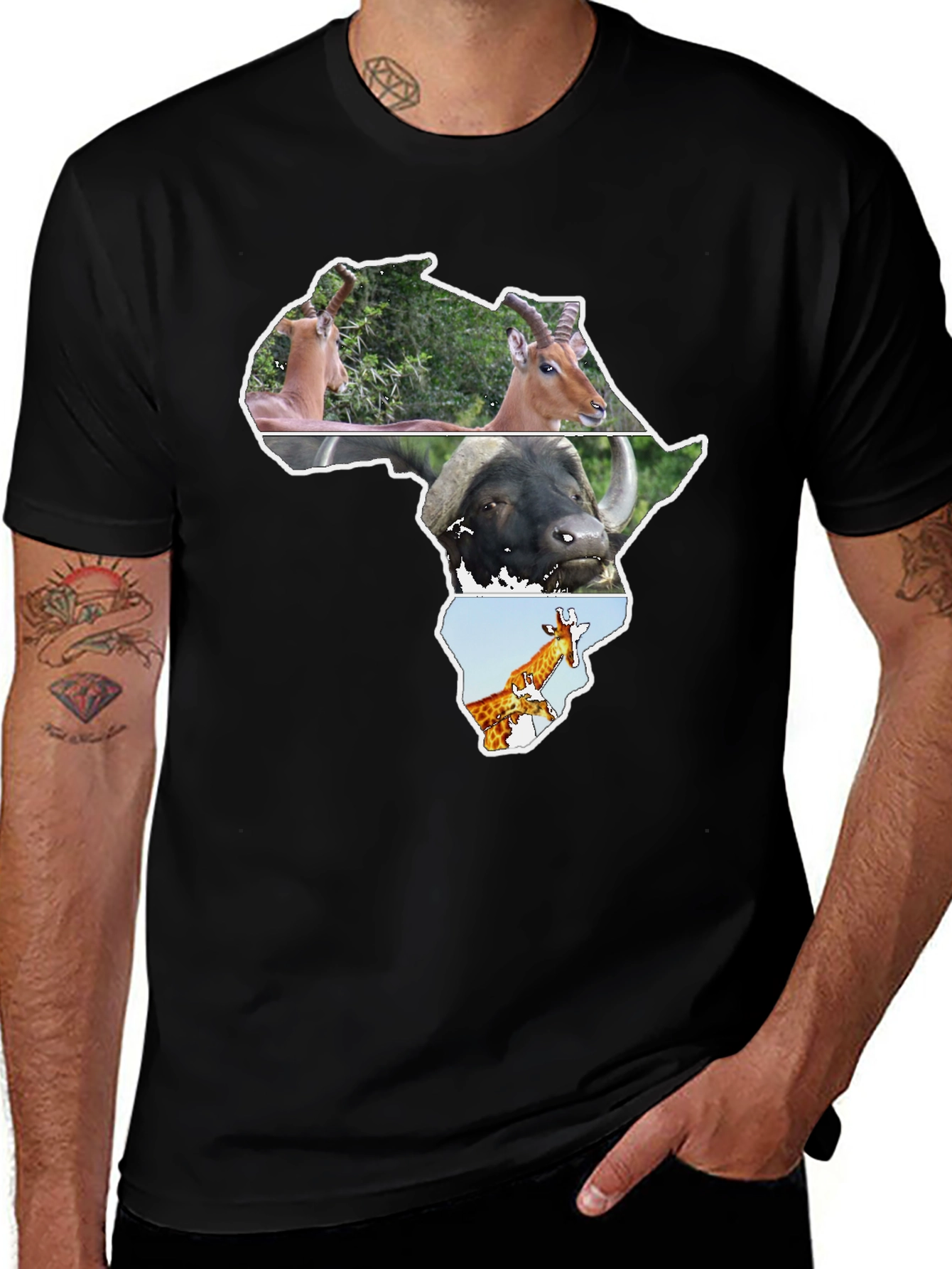 Africa Animal Print Black T-Shirt