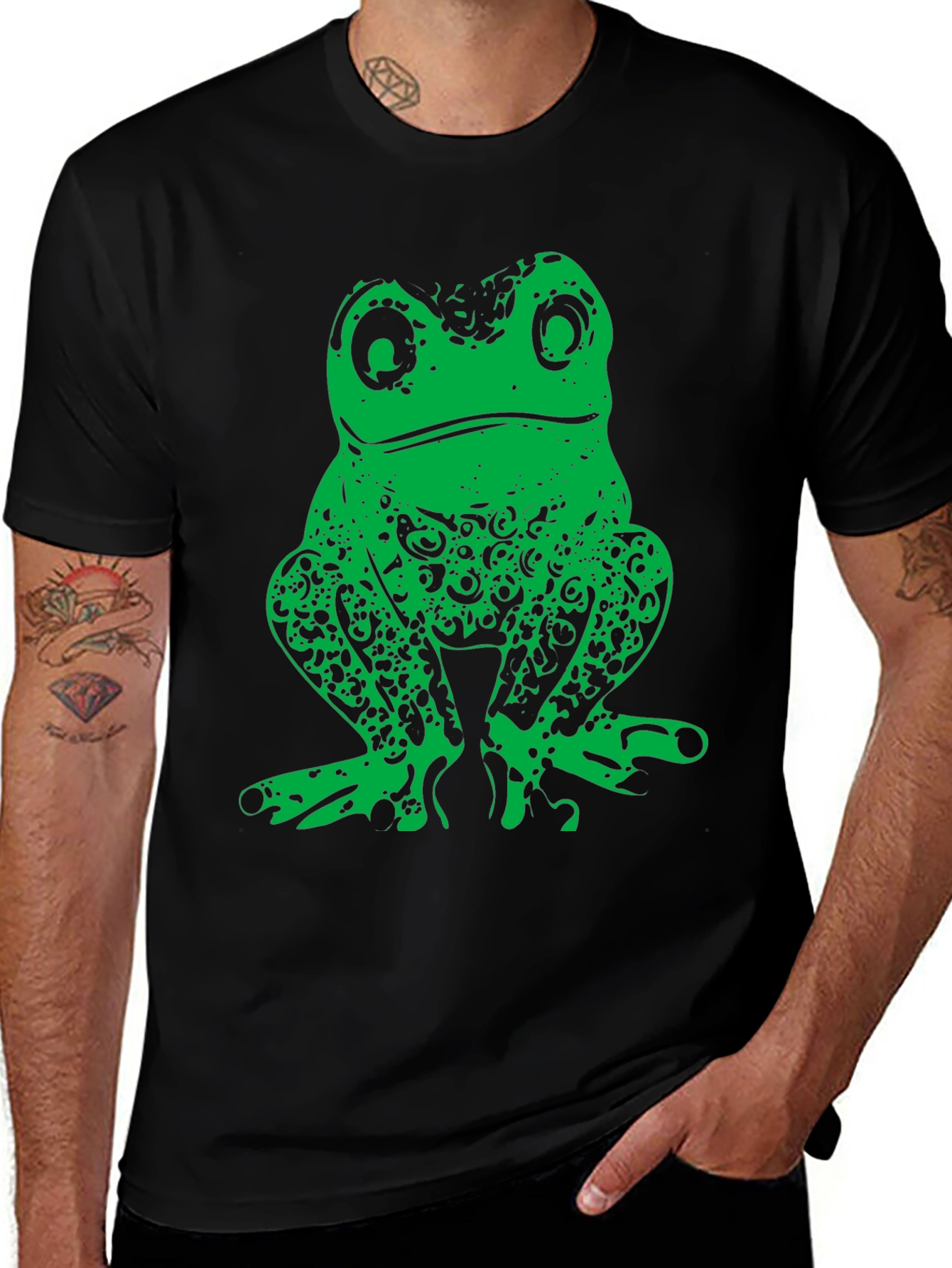 Variant 20 of Green Frog Graphic Print Black T-Shirt