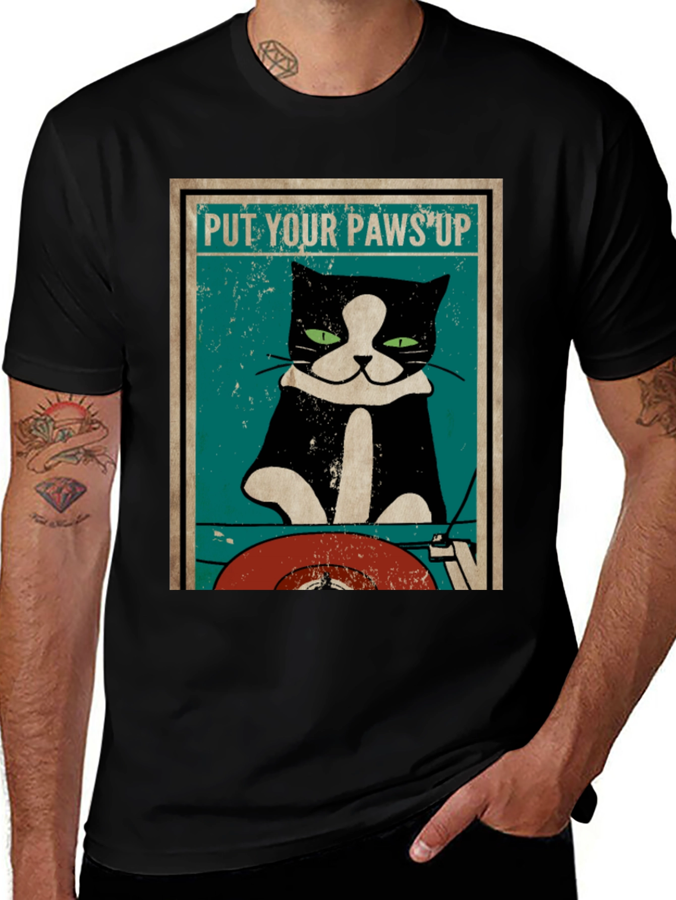 Variant 16 of Put Your Paws Up Cat DJ Graphic T-Shirt