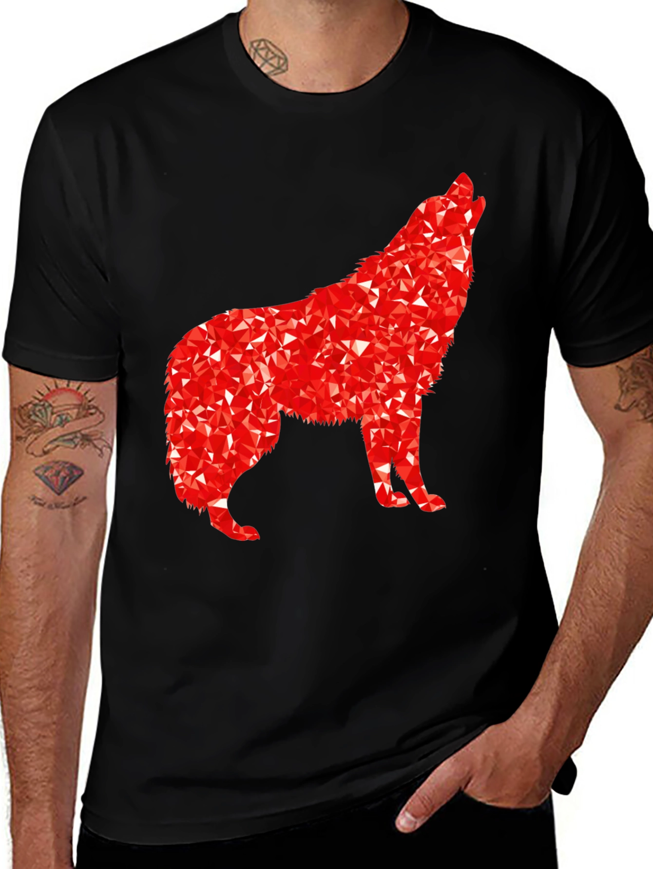 Variant 18 of Geometric Wolf Graphic Tee - Black
