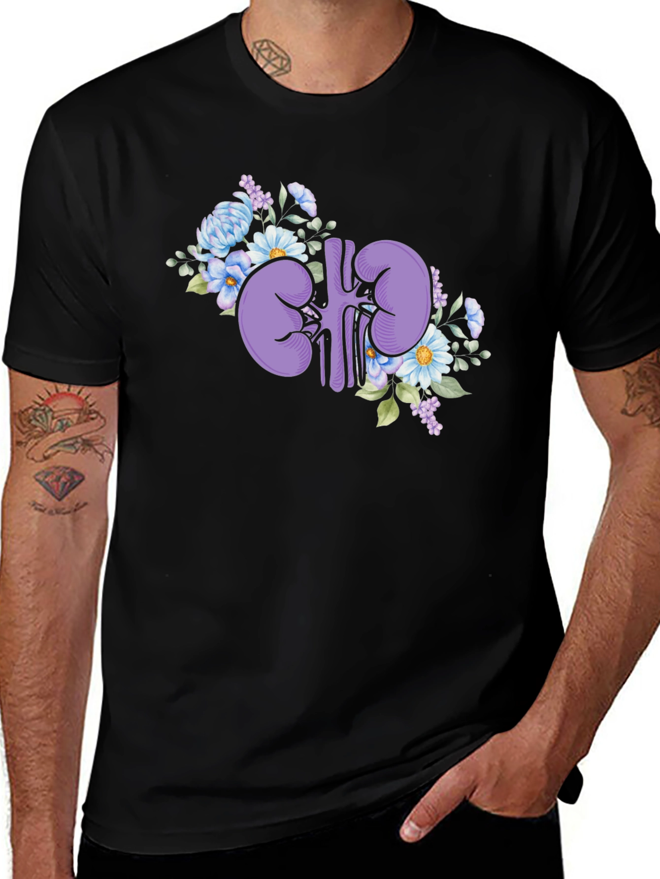 Variant 19 of Floral Kidney Graphic Tee - Black Cotton T-Shirt
