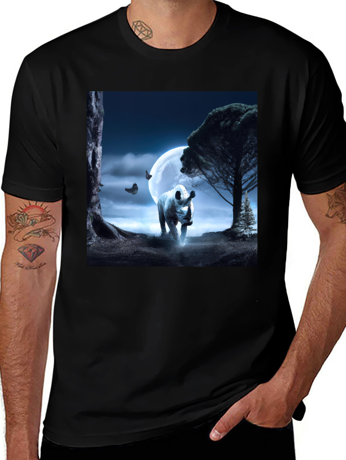 Variant 18 of Mystical Rhino Graphic Tee - Night Scene Shirt