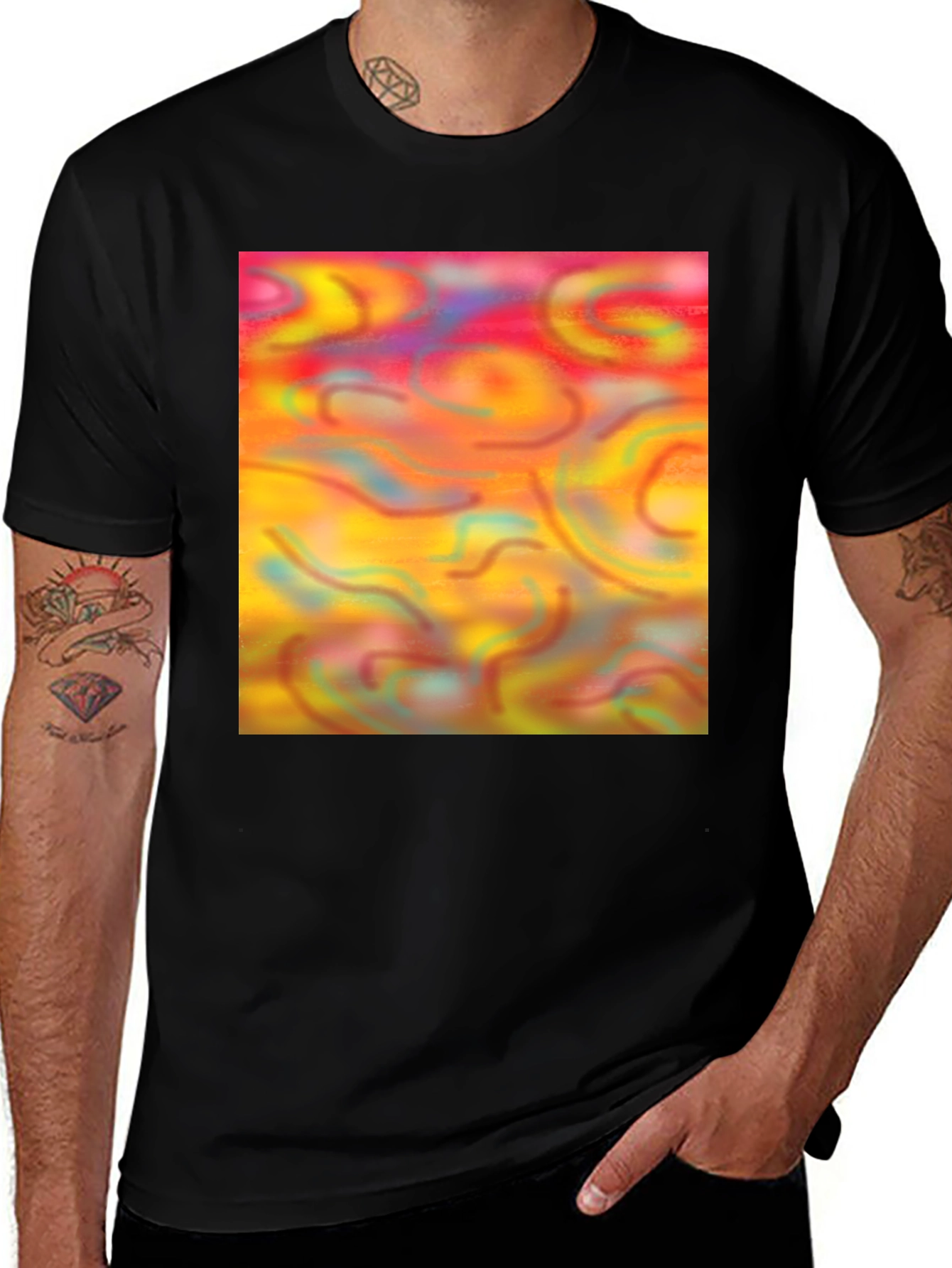 Black Abstract Swirls Graphic Tee - Artistic Statement Shirt main image