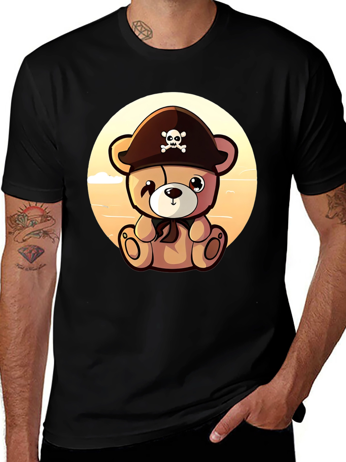 Variant 7 of Pirate Teddy Bear Graphic Black T-Shirt