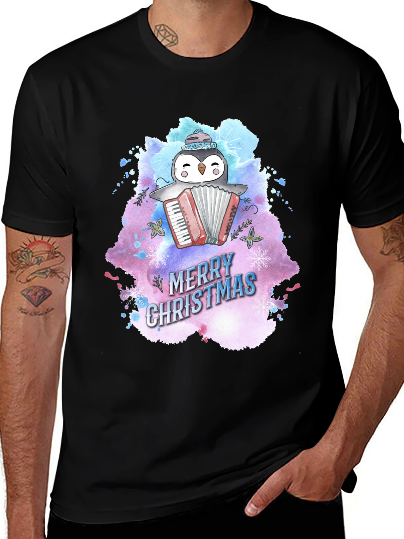 Festive Penguin Accordion Christmas T-Shirt