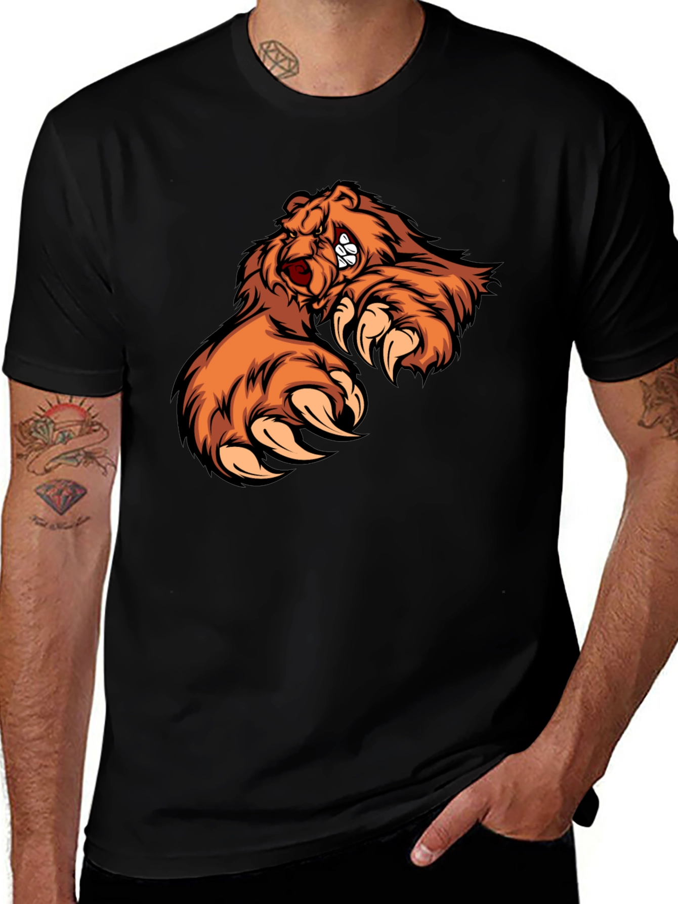 Variant 29 of Men's Black T-Shirt with Fierce Bear Design