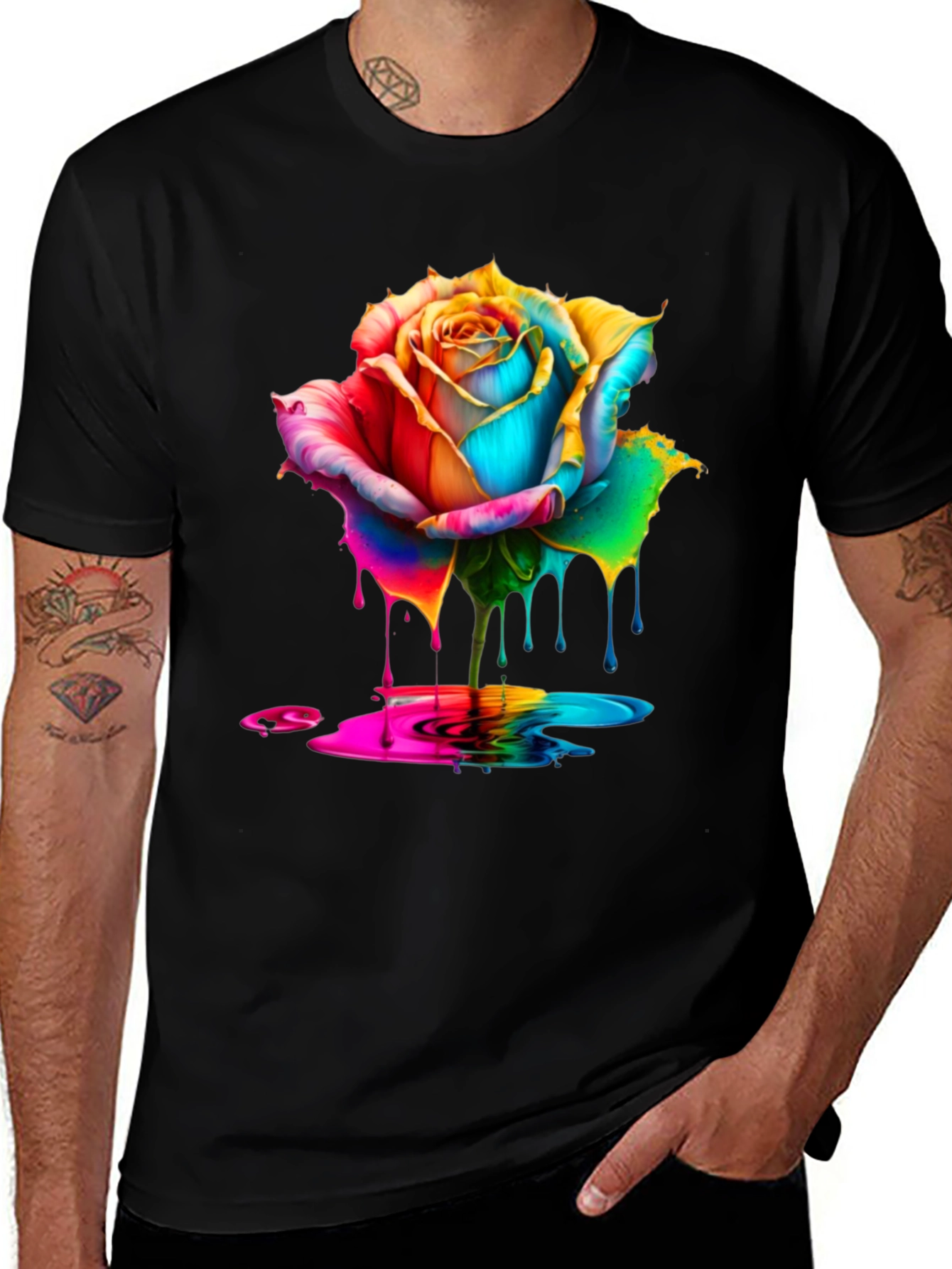 Variant 21 of Rainbow Rose Dripping Paint Graphic Tee