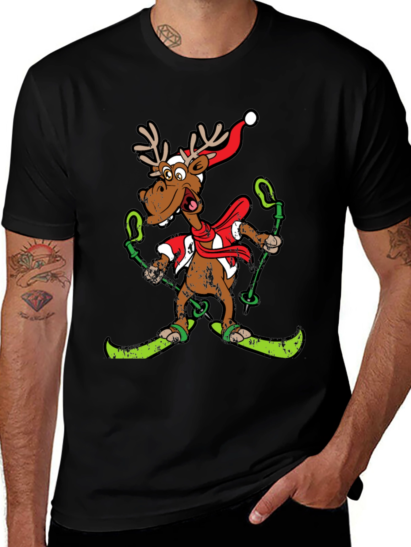 Variant 20 of Funny Skiing Reindeer Christmas Graphic Tee