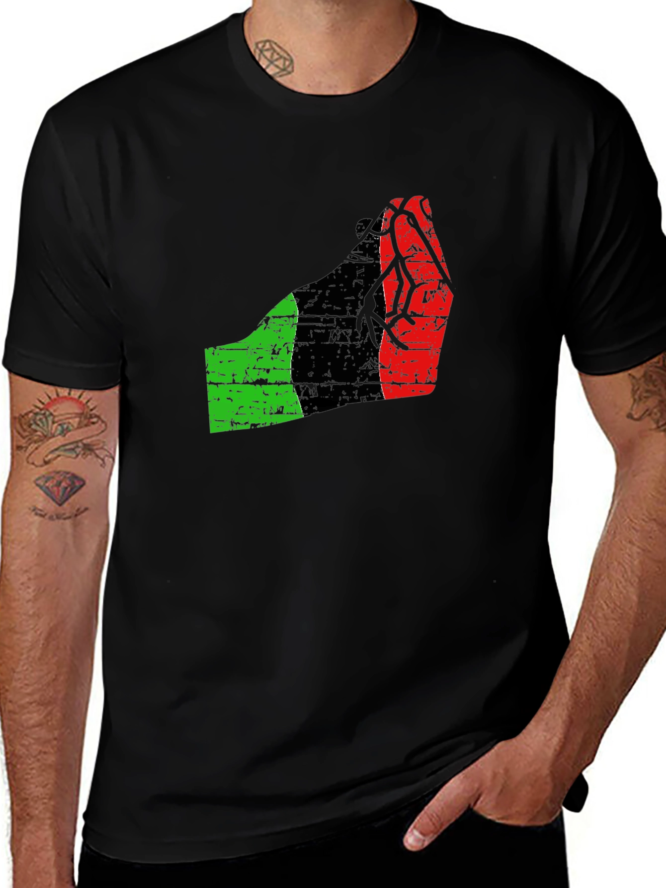 Variant 4 of Italian Flag Fist Black T-Shirt