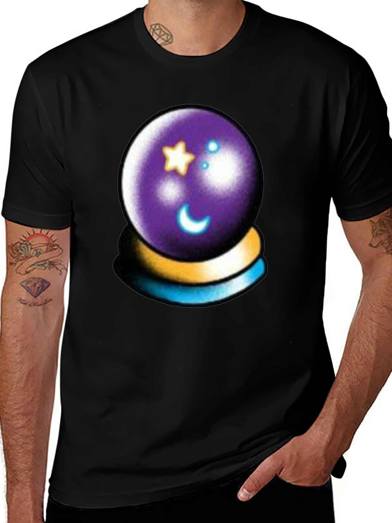 Variant 20 of Mystic Crystal Ball Graphic Tee - Black Cotton Shirt