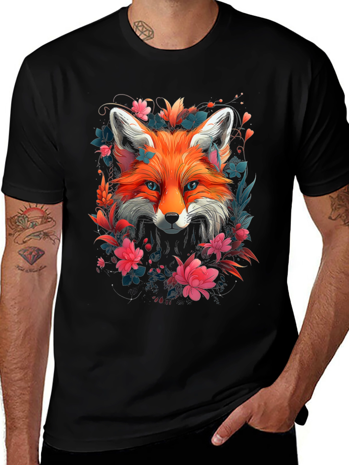 Variant 29 of Floral Fox Graphic Tee - Stylish Unisex T-Shirt