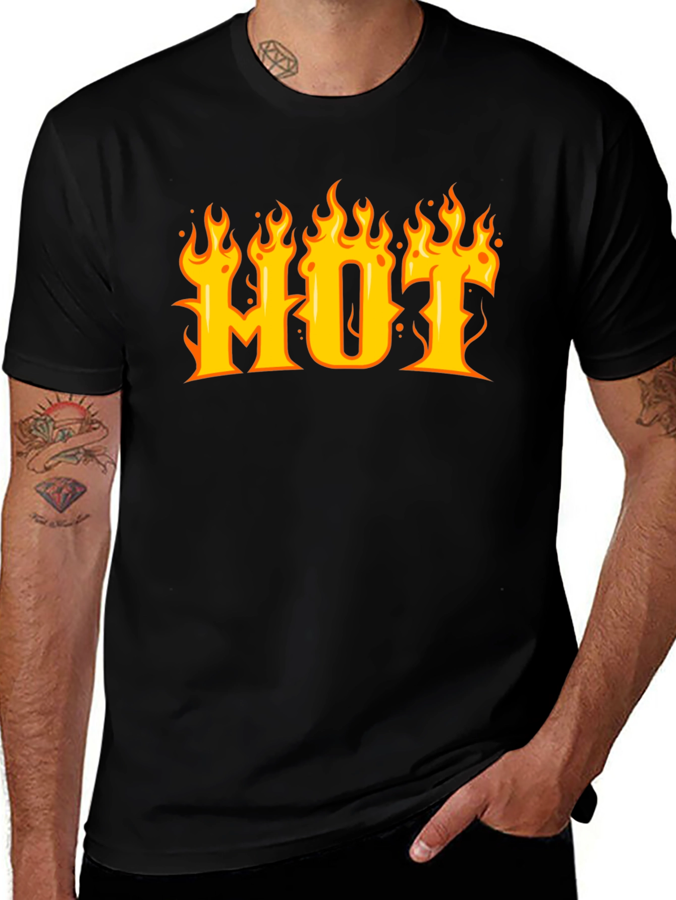 Variant 4 of HOT Flame Graphic T-Shirt - Black Cotton Tee