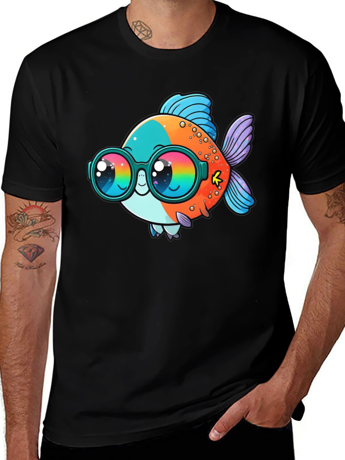 Variant 10 of Cool Fish Graphic Tee - Black Cotton Comfort
