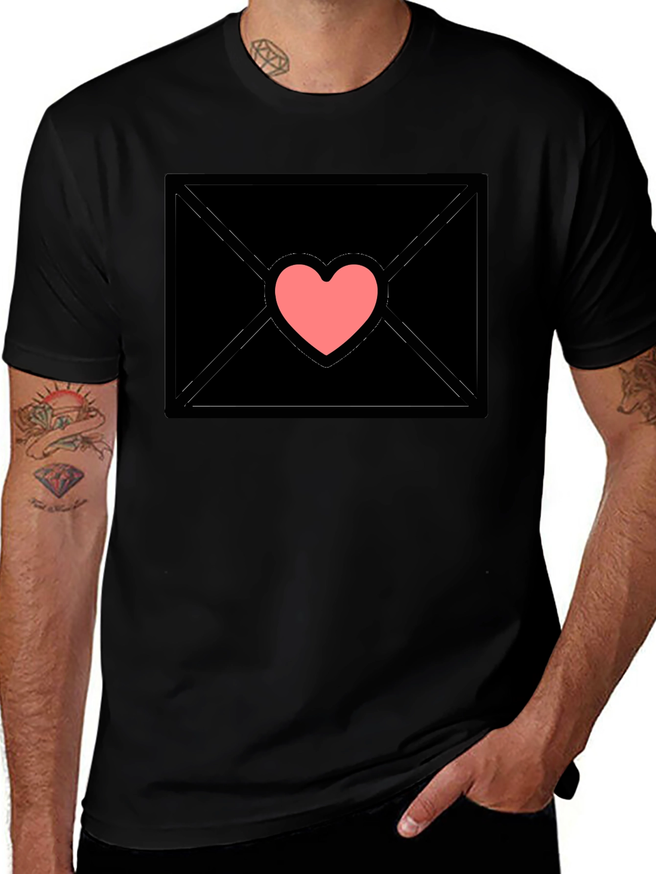 Heart Envelope Graphic Tee - Black