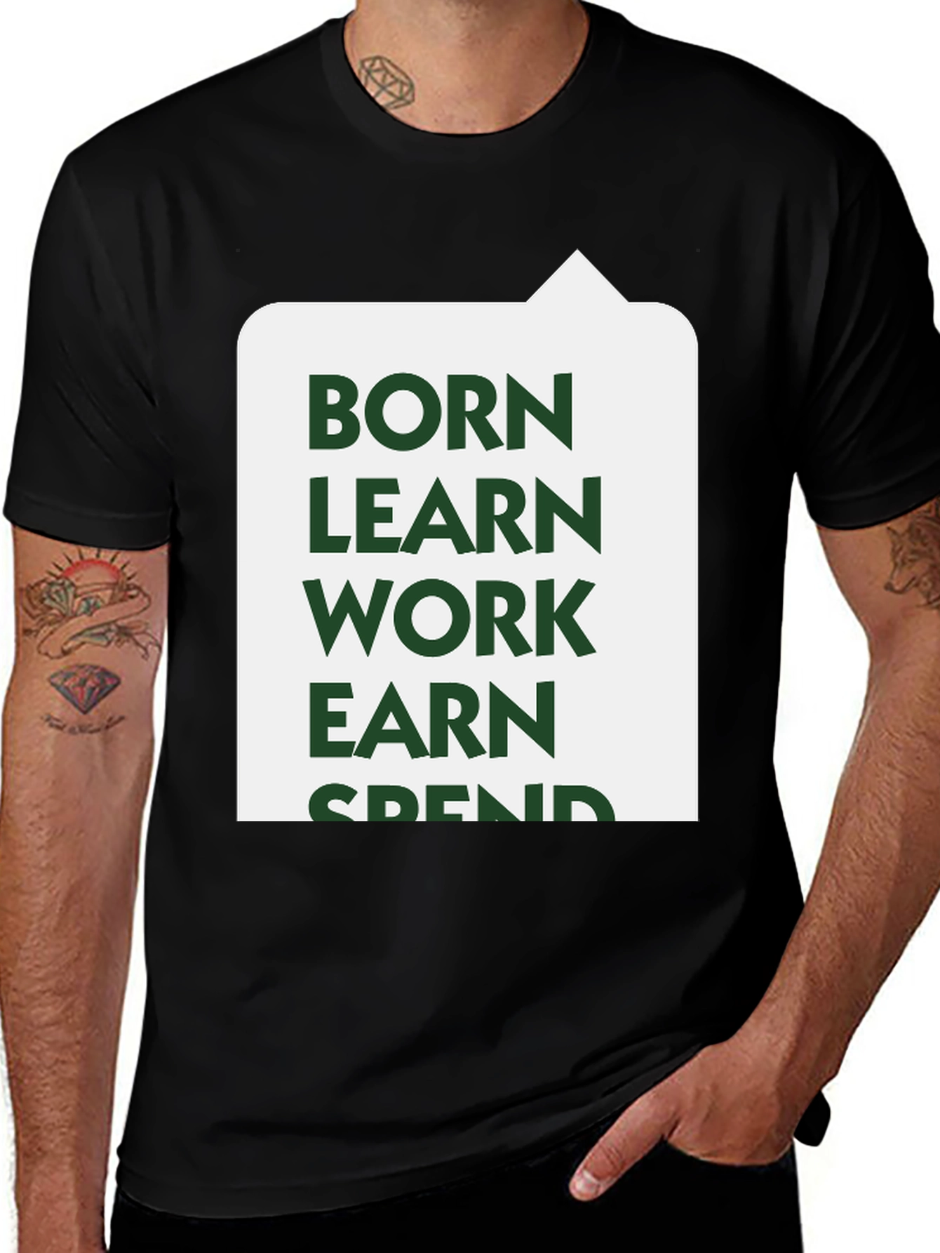 Variant 16 of Born Learn Work Earn Spend T-Shirt