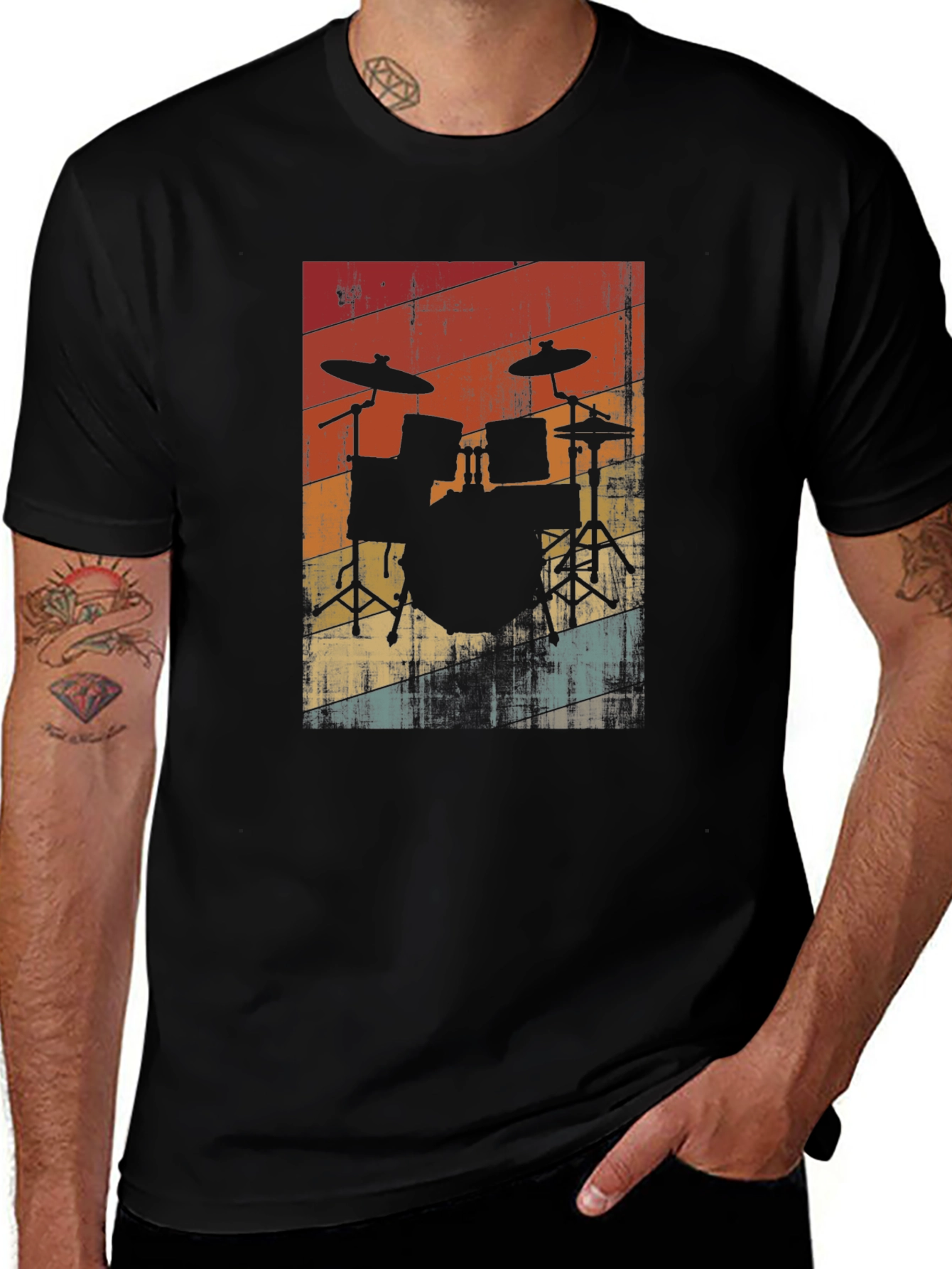 Variant 15 of Retro Drum Set Graphic Tee - Black