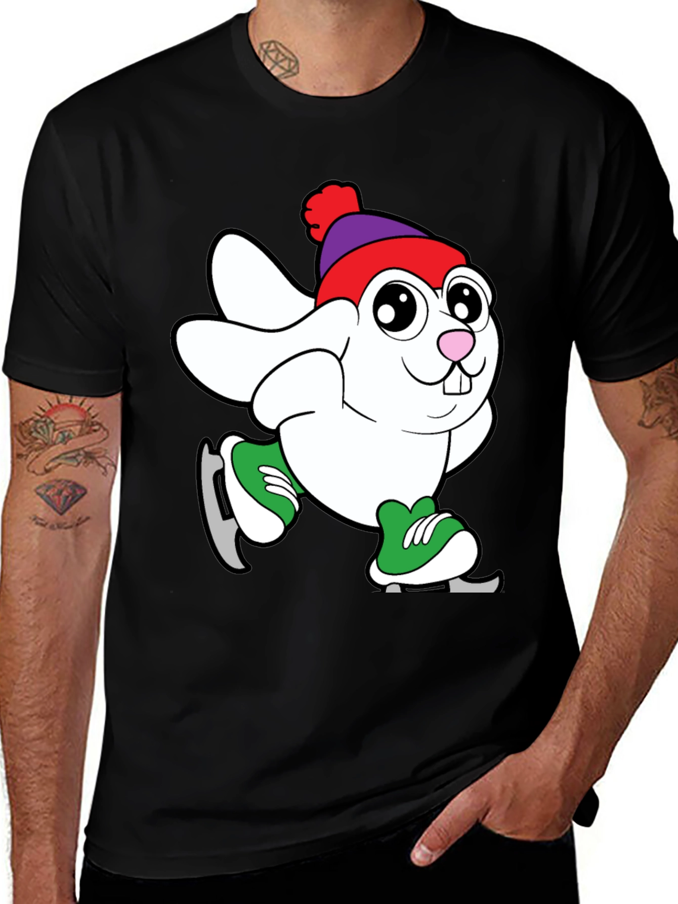 Variant 10 of Skating Bunny Graphic Tee - Black T-Shirt