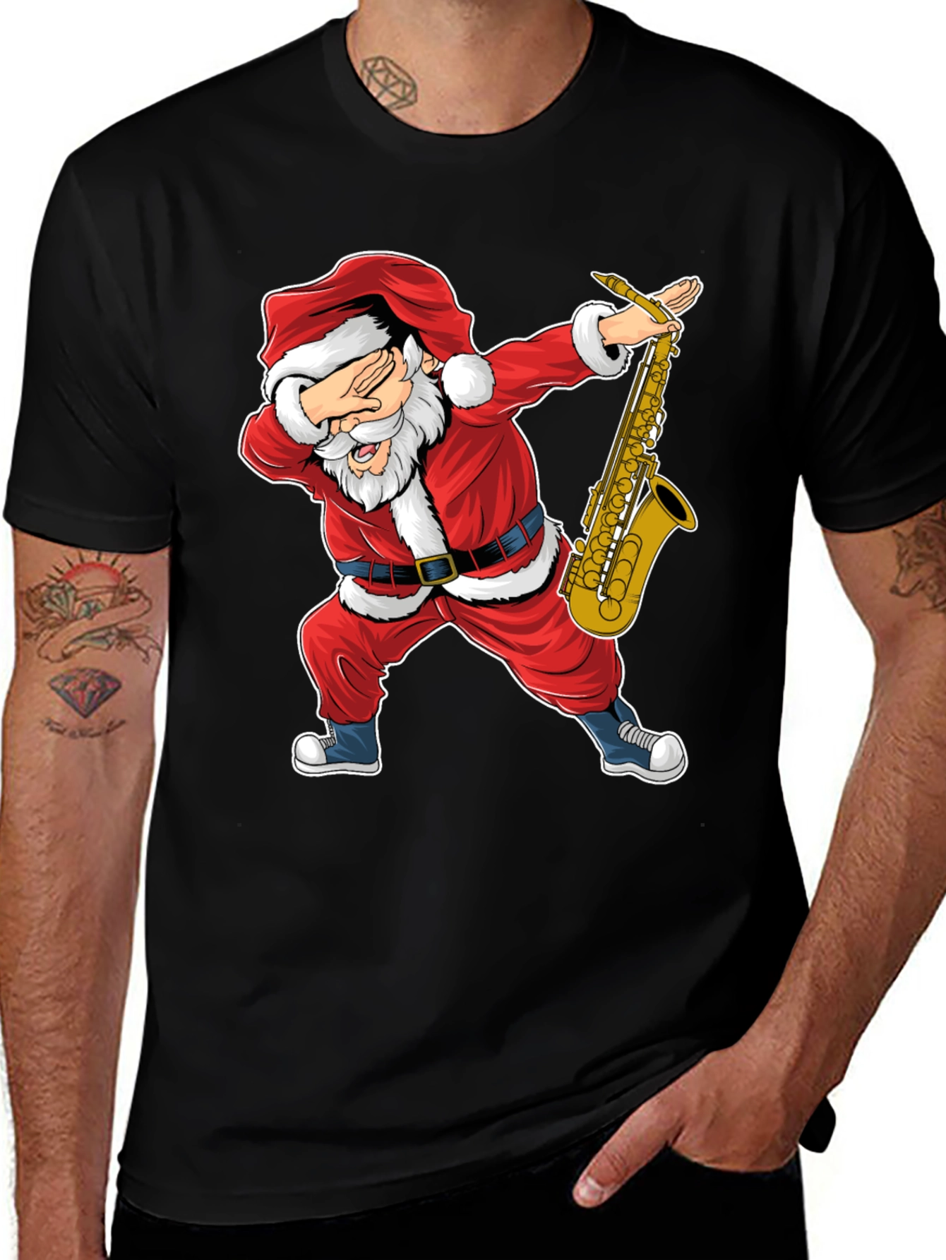 Variant 26 of Santa Dabbing with Saxophone T-Shirt
