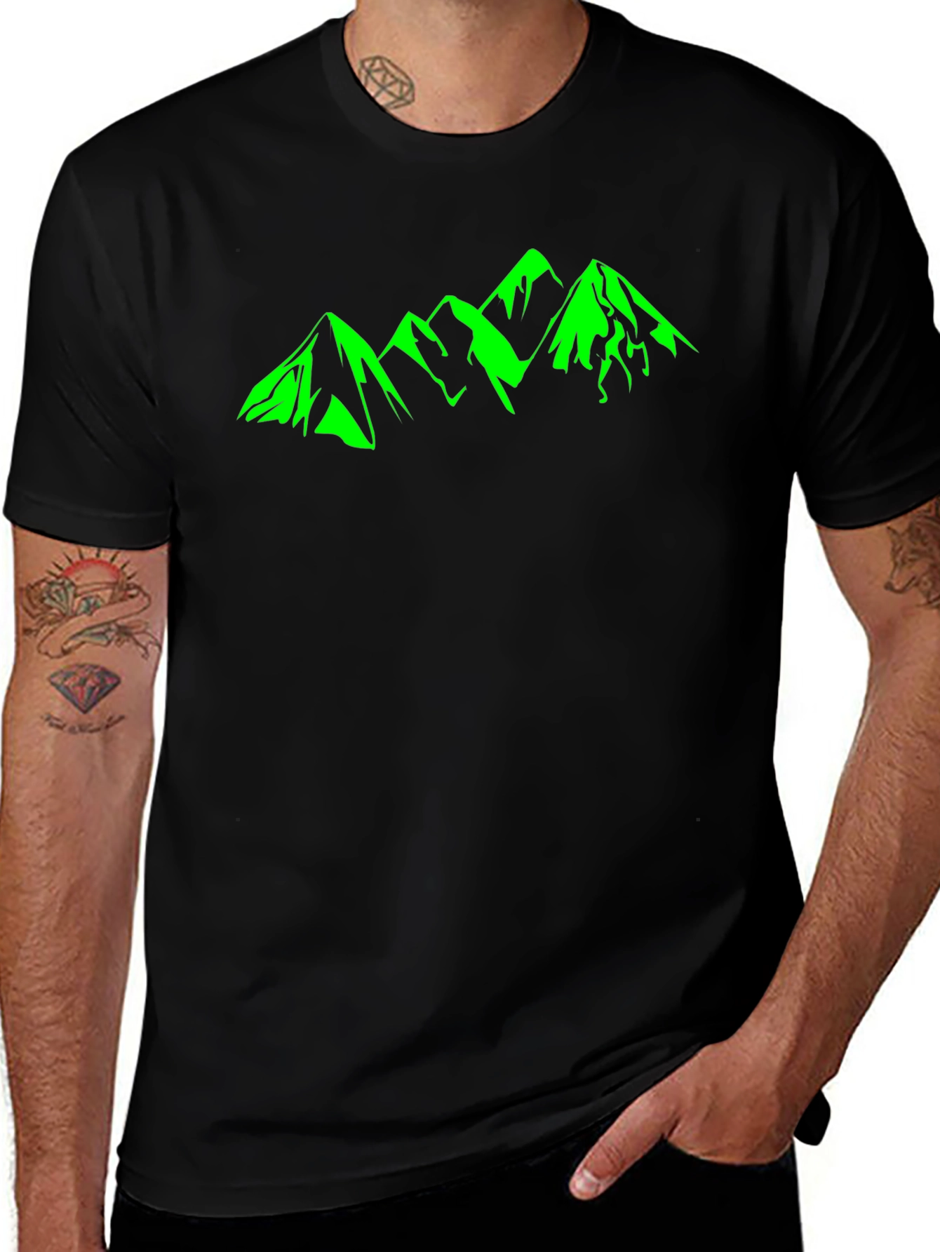 Variant 20 of Black T-Shirt with Green Mountain Graphic