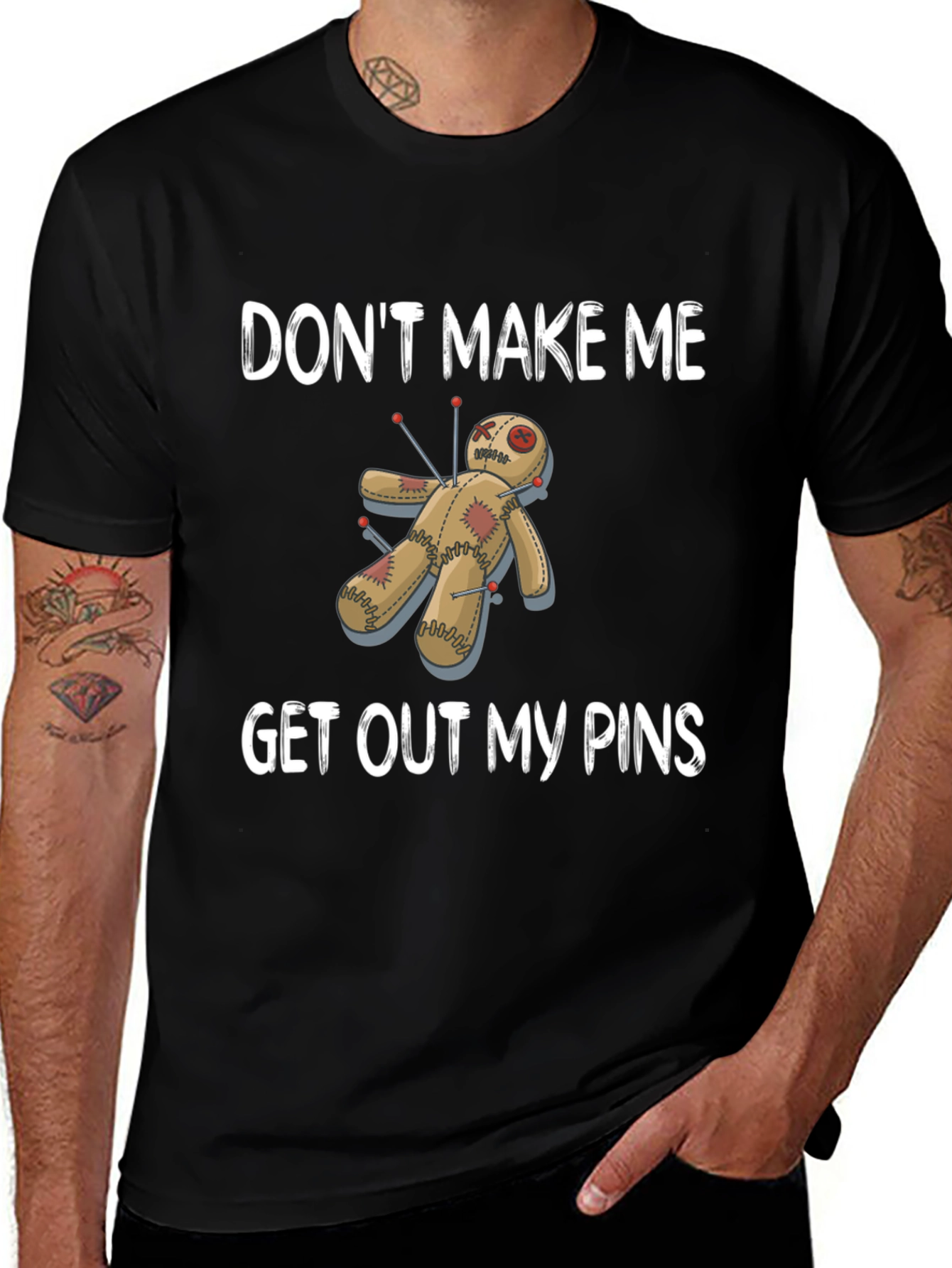Black Don't Make Me Get Out My Pins Voodoo Doll T-Shirt main image