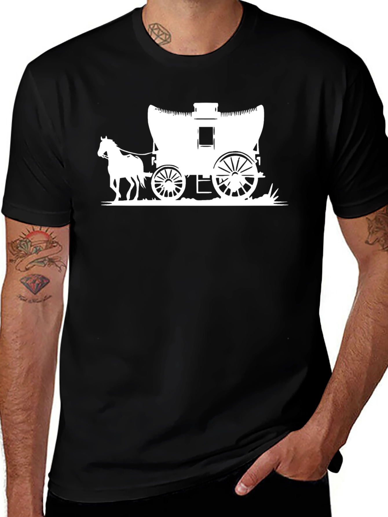 Variant 15 of Covered Wagon Graphic Tee - Black Cotton Blend