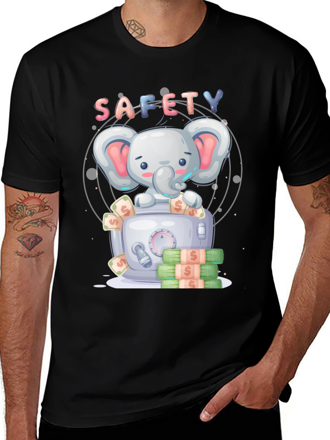 Variant 3 of Safety First Cartoon Elephant T-Shirt