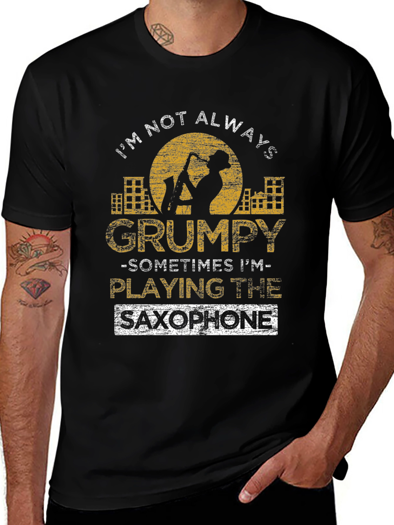 Variant 24 of Grumpy Saxophone Player Black Graphic T-Shirt