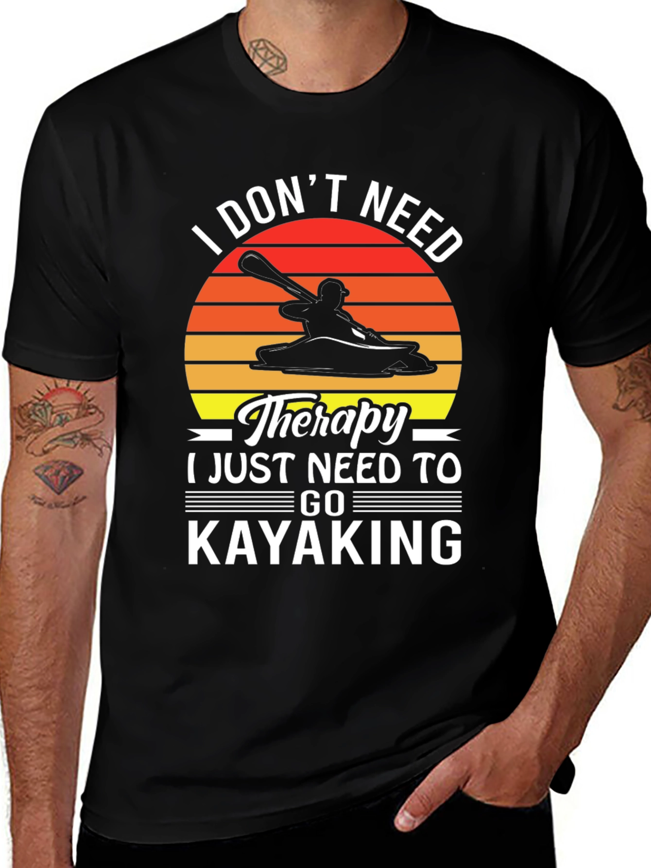 Variant 17 of Kayaking Therapy T-Shirt - Men's Black Graphic Tee