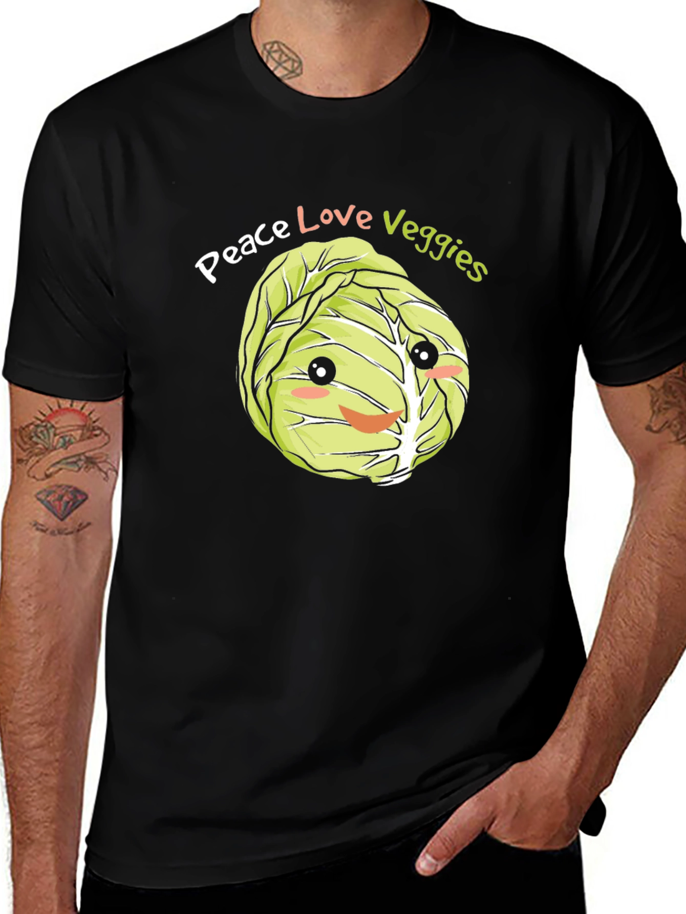 Variant 4 of Peace Love Veggies T-Shirt - Cute Cabbage Graphic Tee