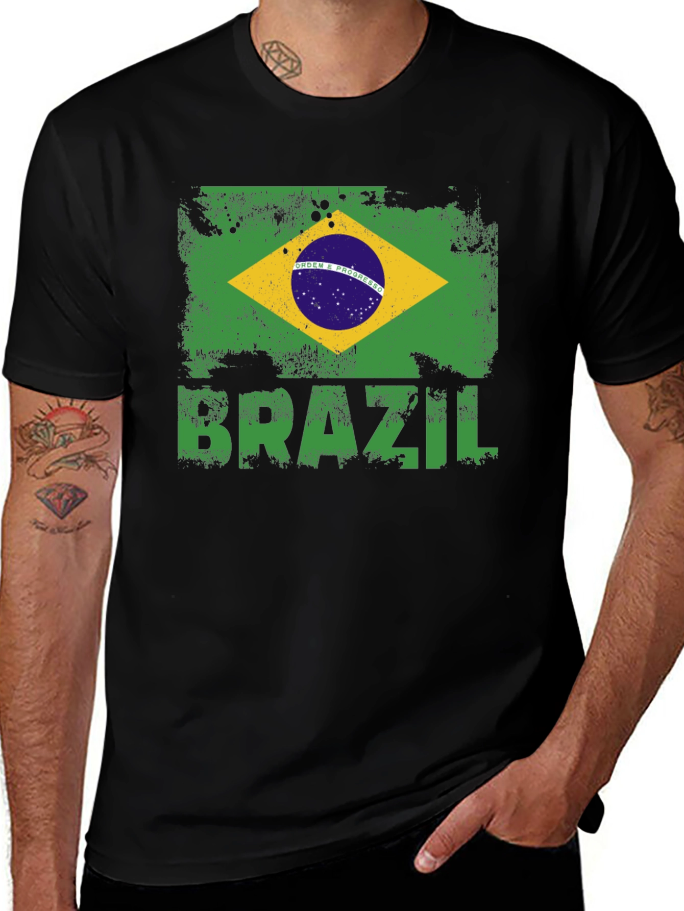 Brazil Flag Graphic T-Shirt - Black Cotton Tee