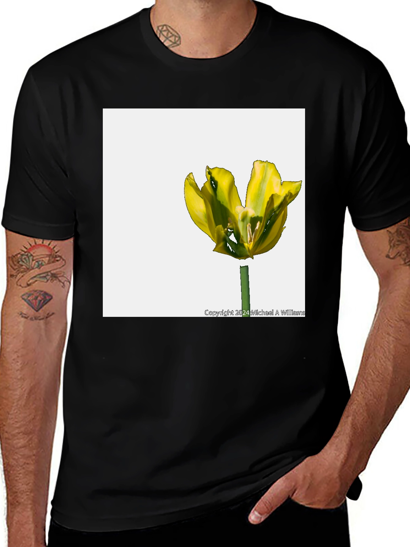 Variant 3 of Floral Print T-Shirt - Yellow Tulip Design