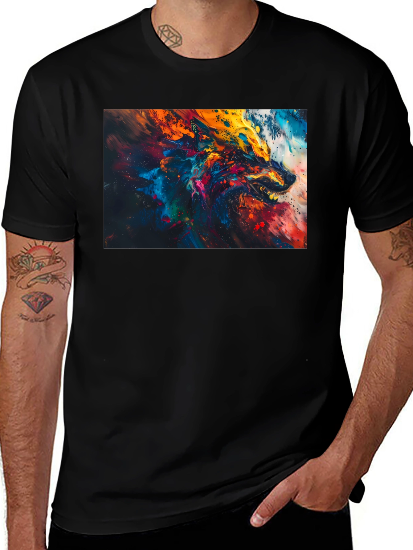 Variant 8 of Abstract Wolf Graphic Black T-Shirt