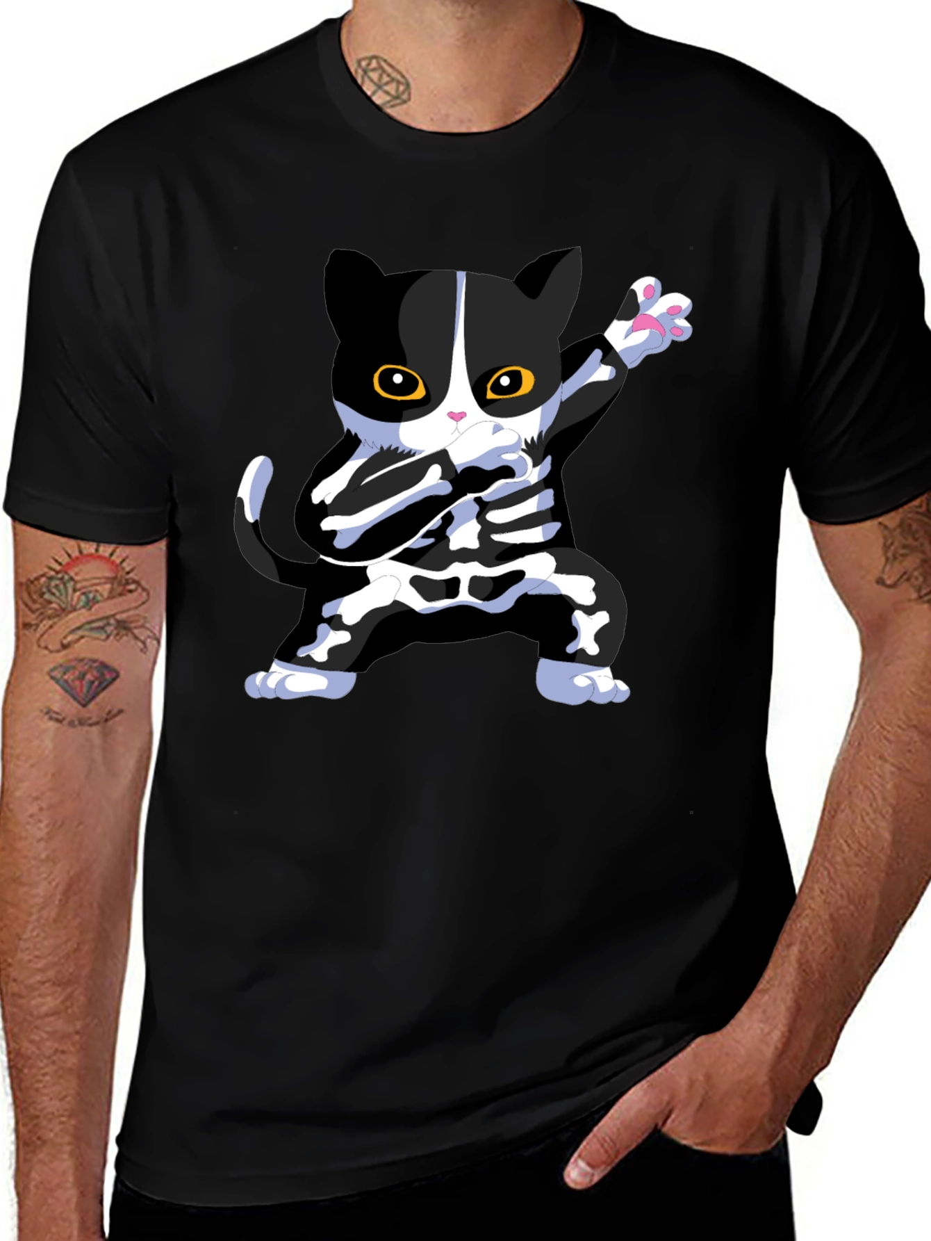 Variant 3 of Halloween Dabbing Cat Skeleton T-Shirt