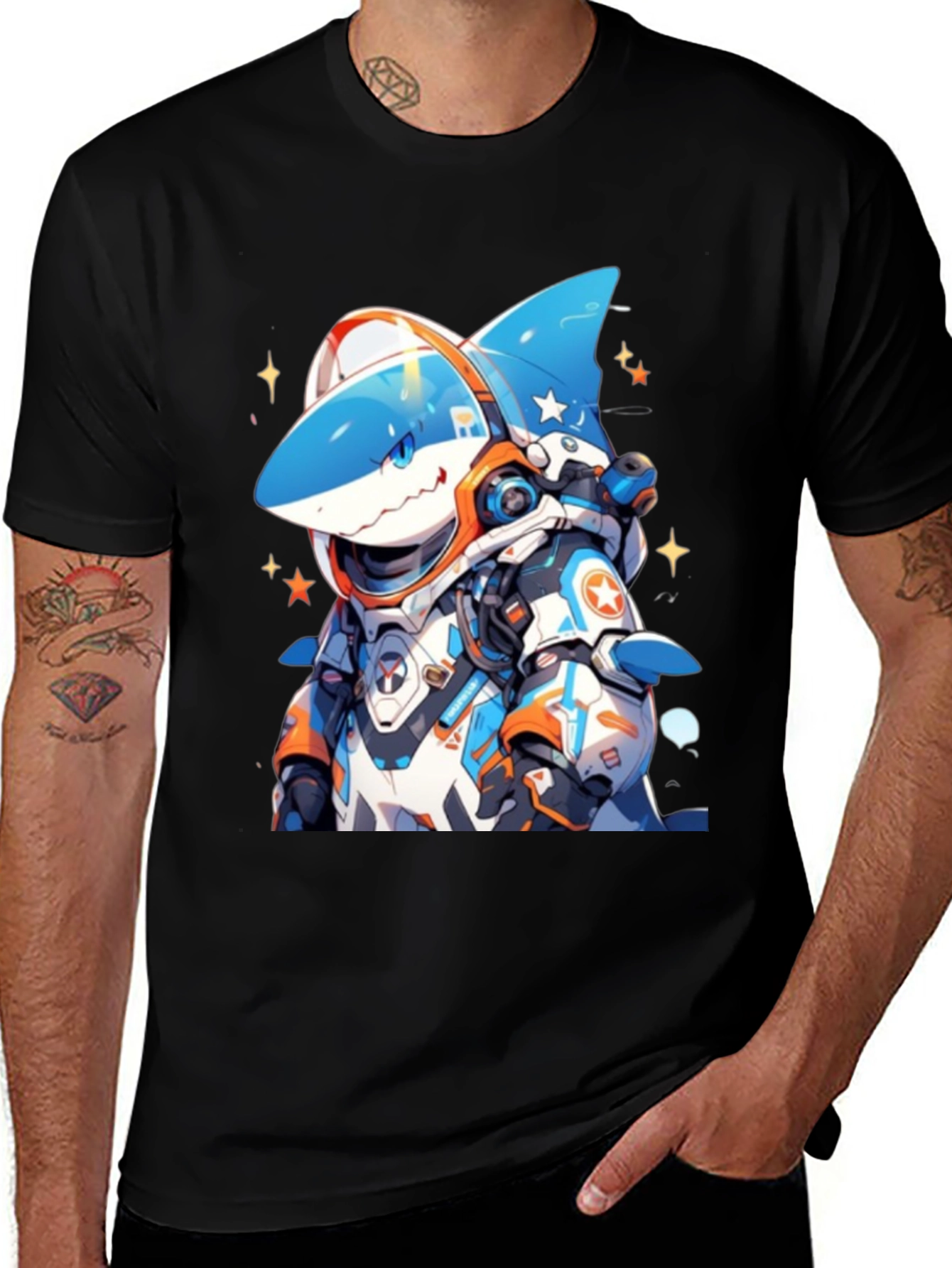 Variant 22 of Cool Shark Astronaut Black T-Shirt