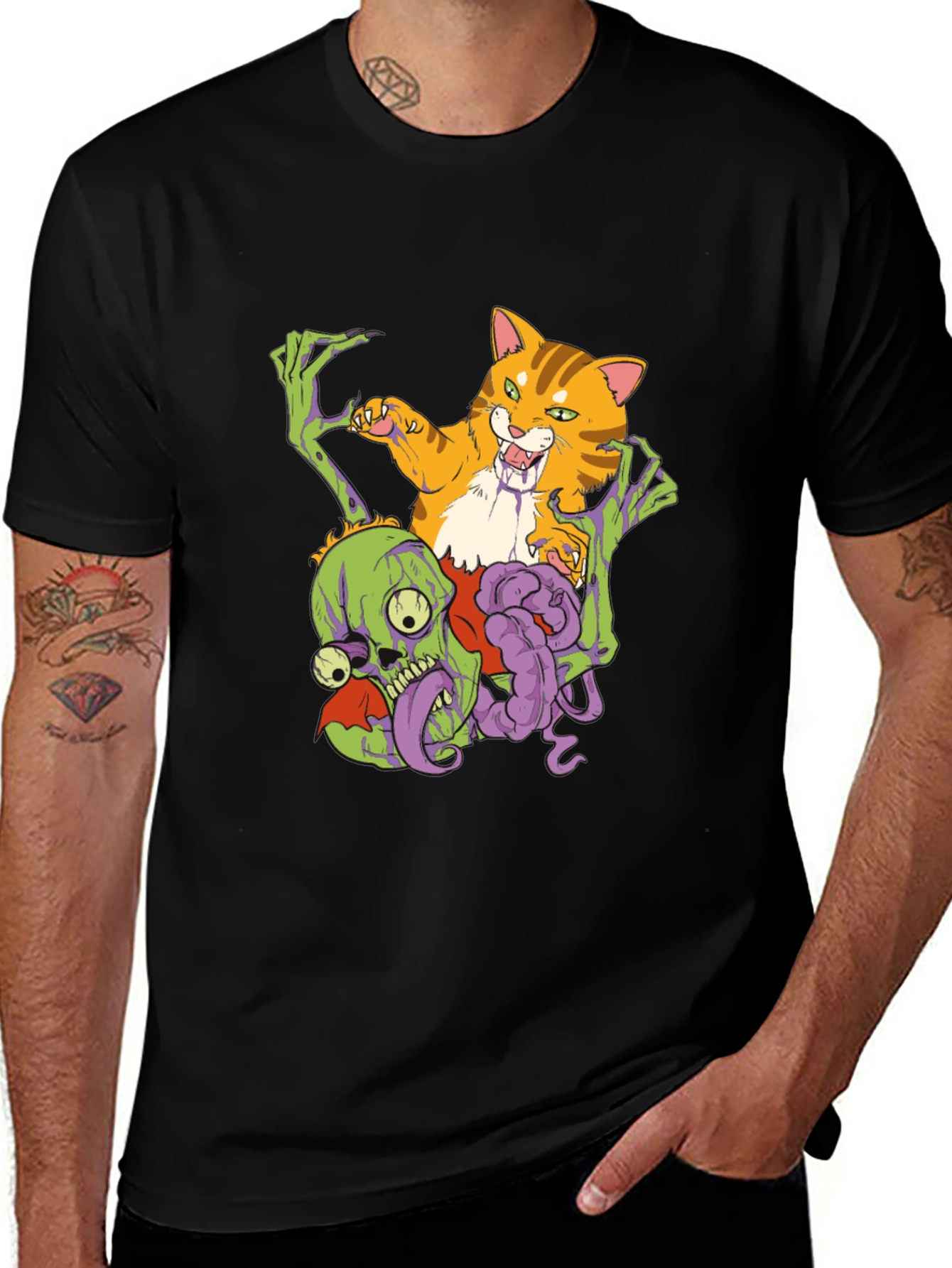 Variant 25 of Zombie Cat Graphic T-Shirt - Unique Halloween Apparel