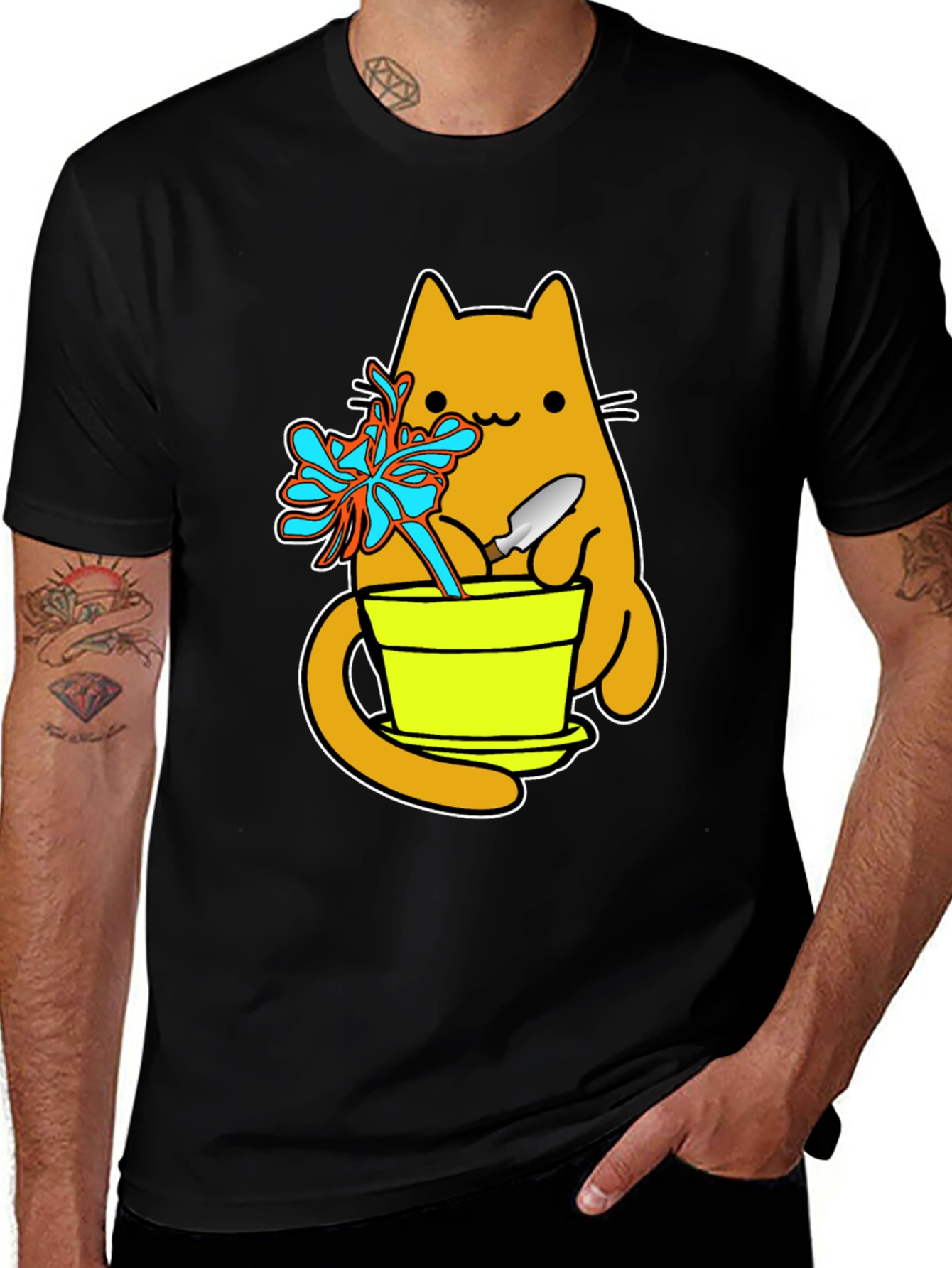 Variant 20 of Gardening Cat Graphic Tee - Black T-Shirt