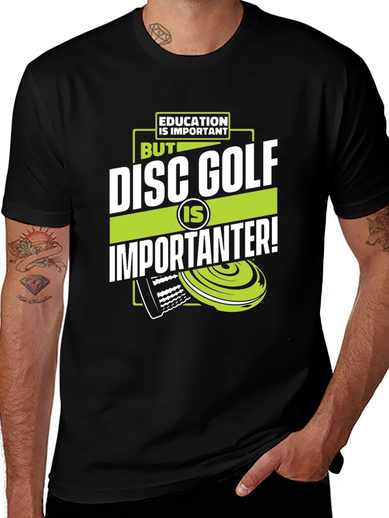 Variant 27 of Disc Golf Is Importanter! Black Graphic Tee