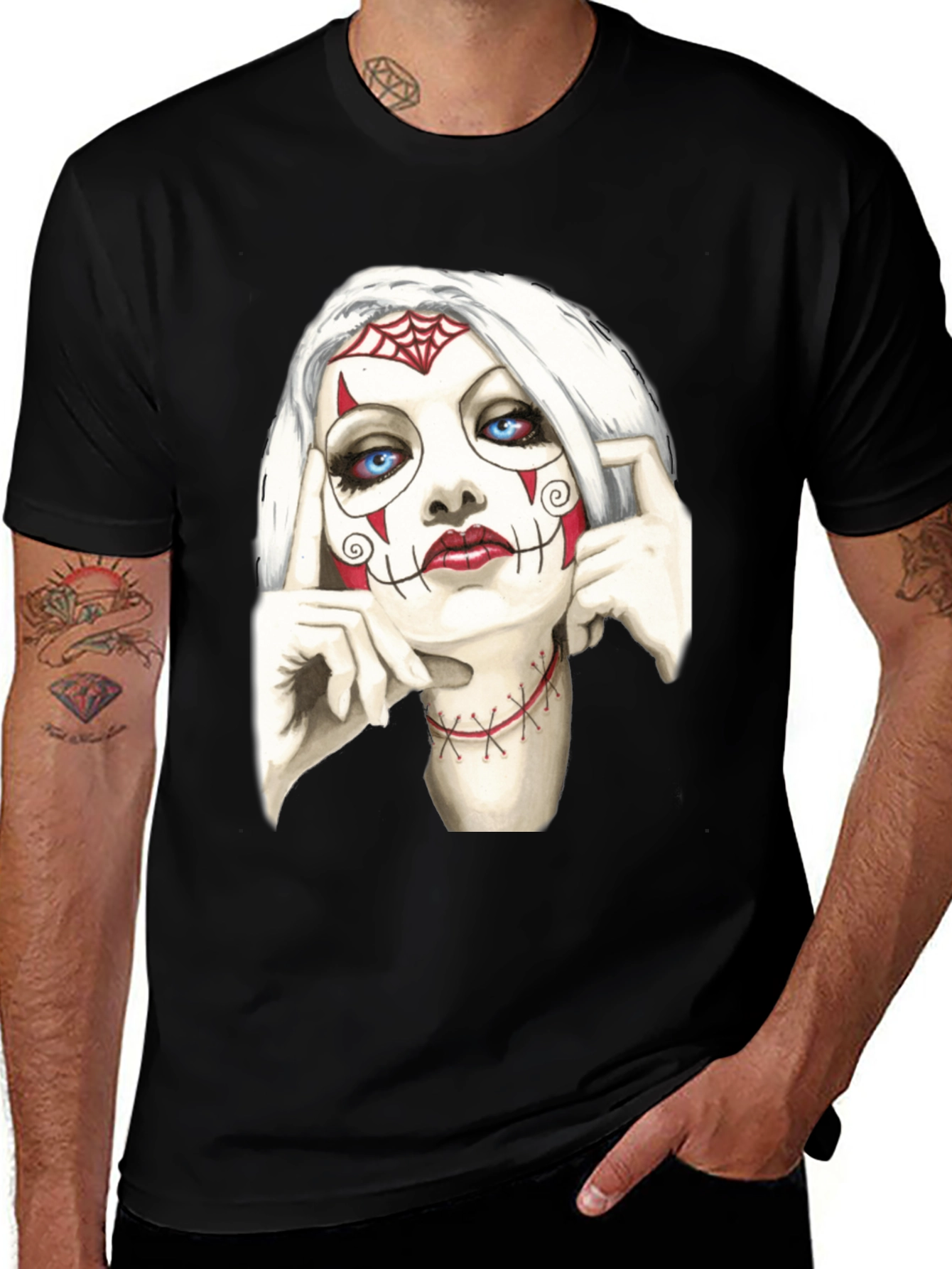 Variant 26 of Sugar Skull Woman Graphic Tee - Black